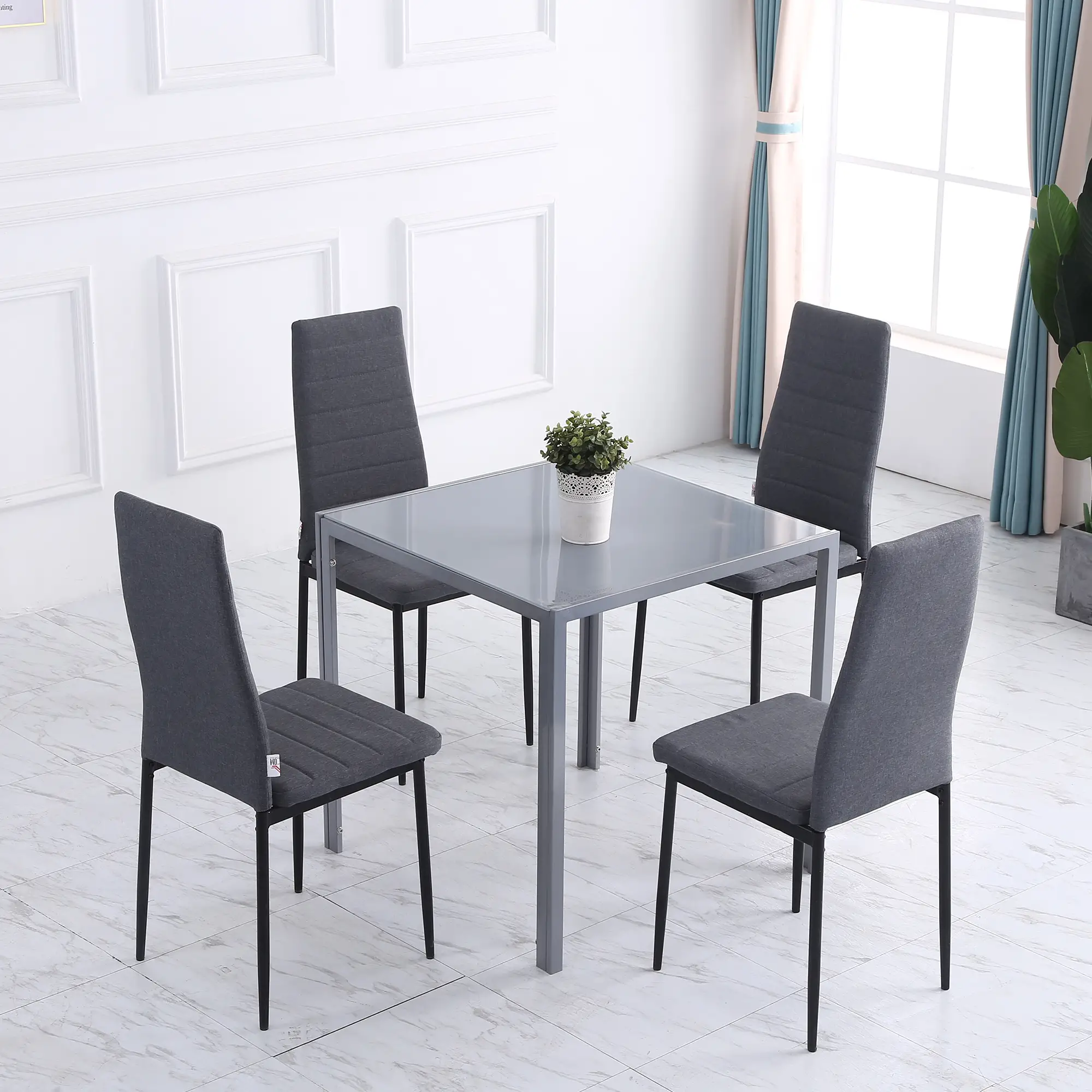 Modern Dining Chairs Set of 4, Upholstered Linen, Metal Legs, Grey - Image 2