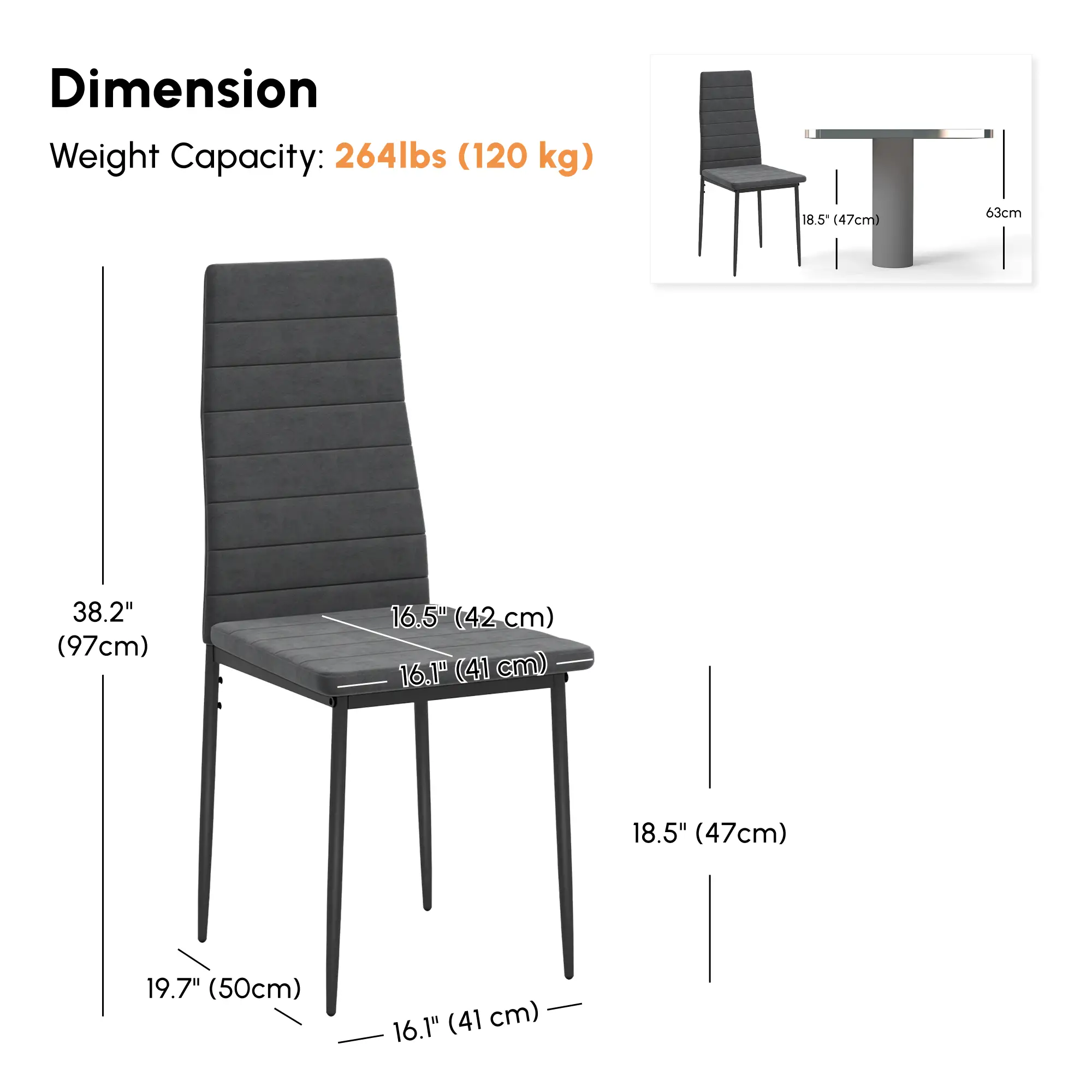 Modern Dining Chairs Set of 4, Upholstered Linen, Metal Legs, Grey - Image 3