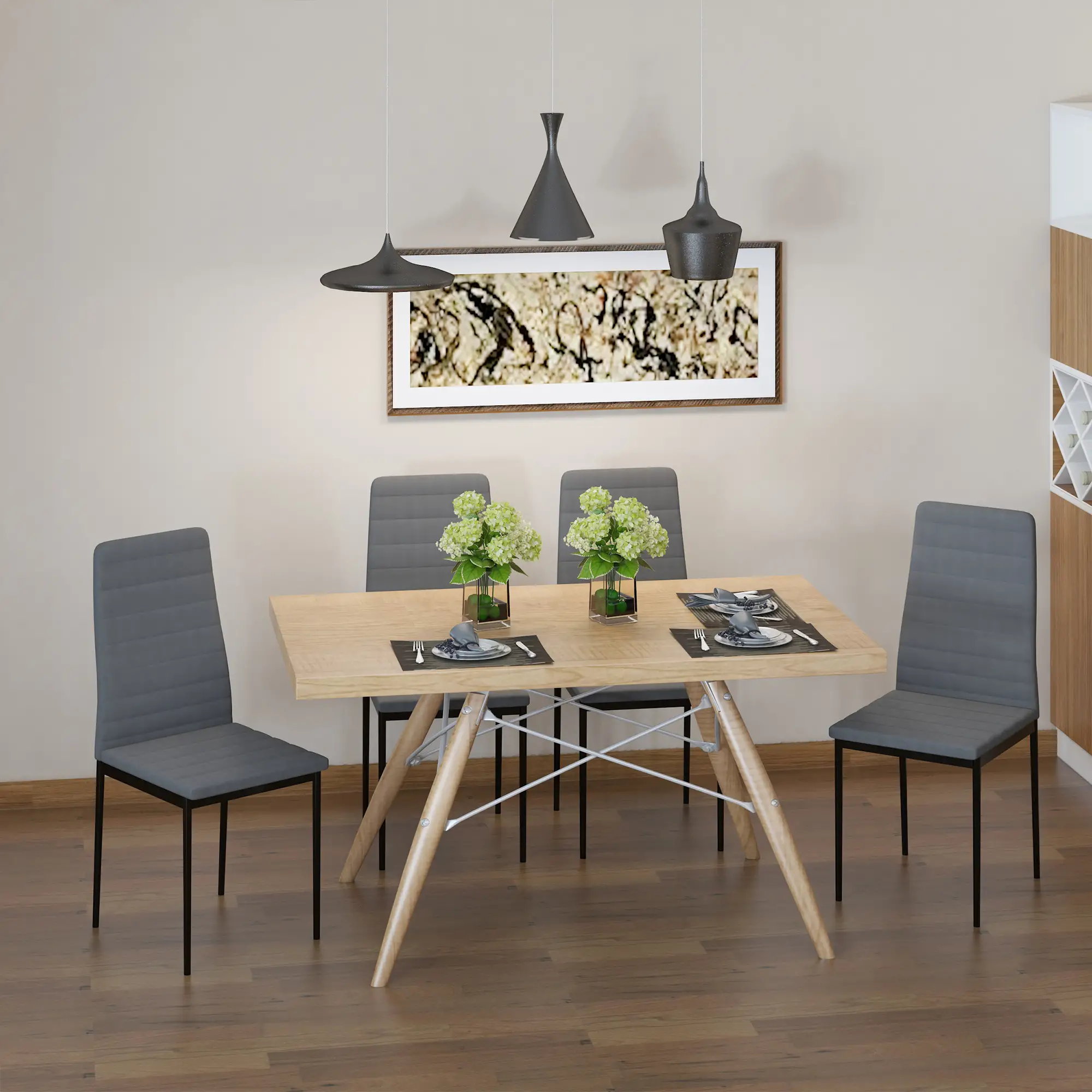 Modern Dining Chairs Set of 4, Upholstered Linen, Metal Legs, Grey - Image 6