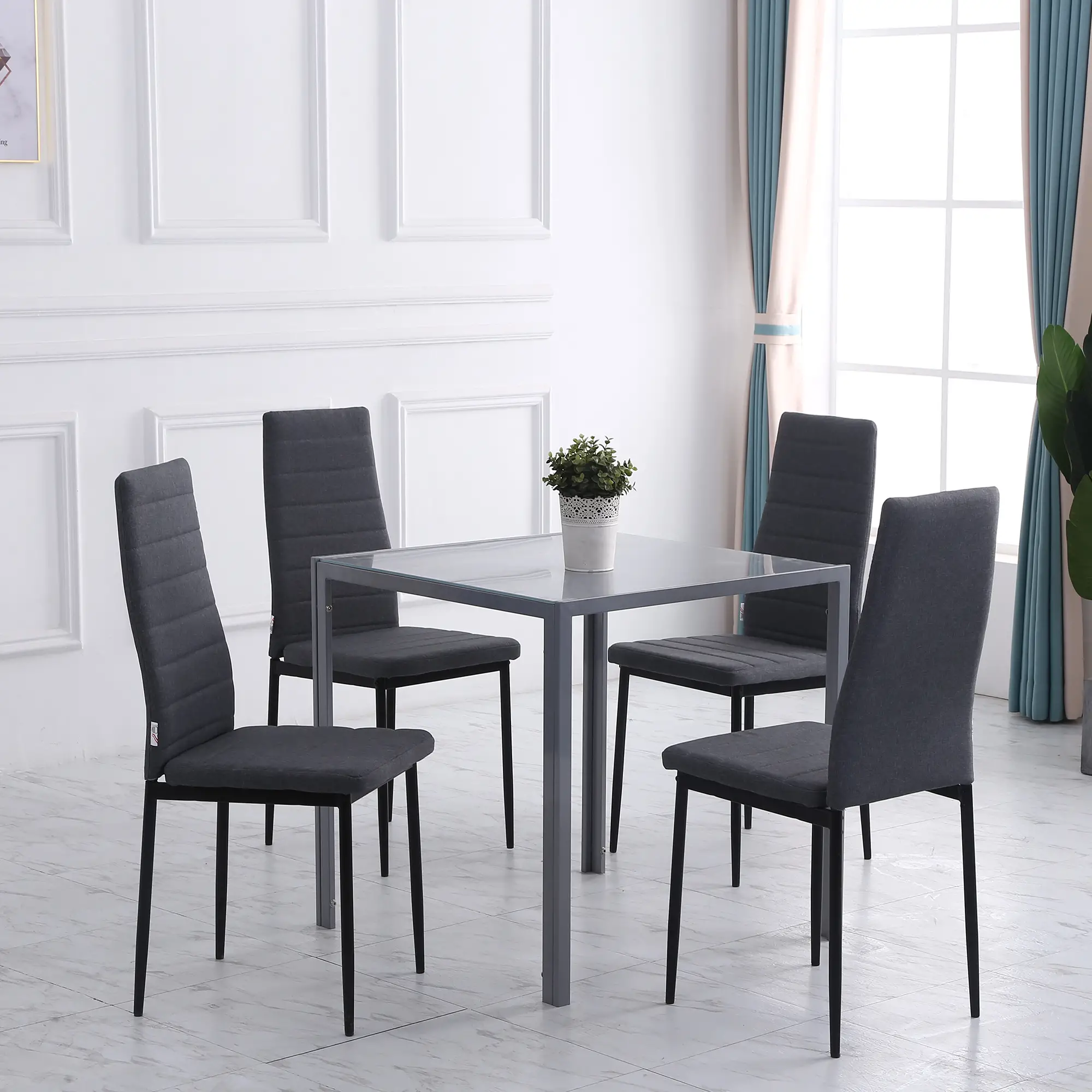 Modern Dining Chairs Set of 4, Upholstered Linen, Metal Legs, Grey - Image 7