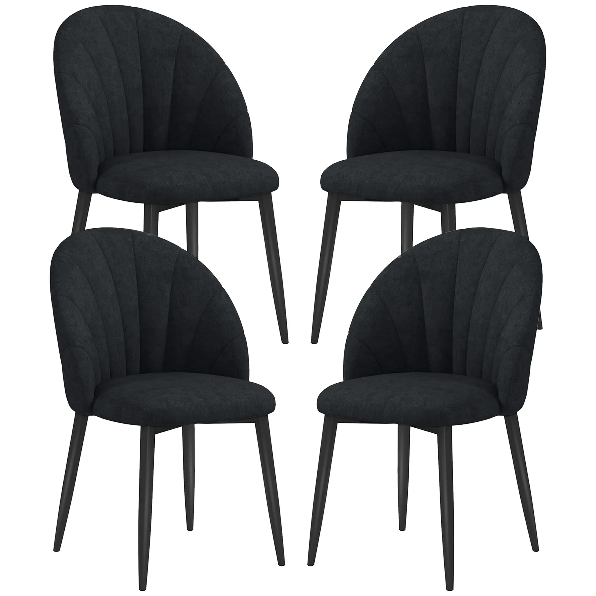 Modern Dining Chairs Set of 4, Upholstered, Metal Legs, Black