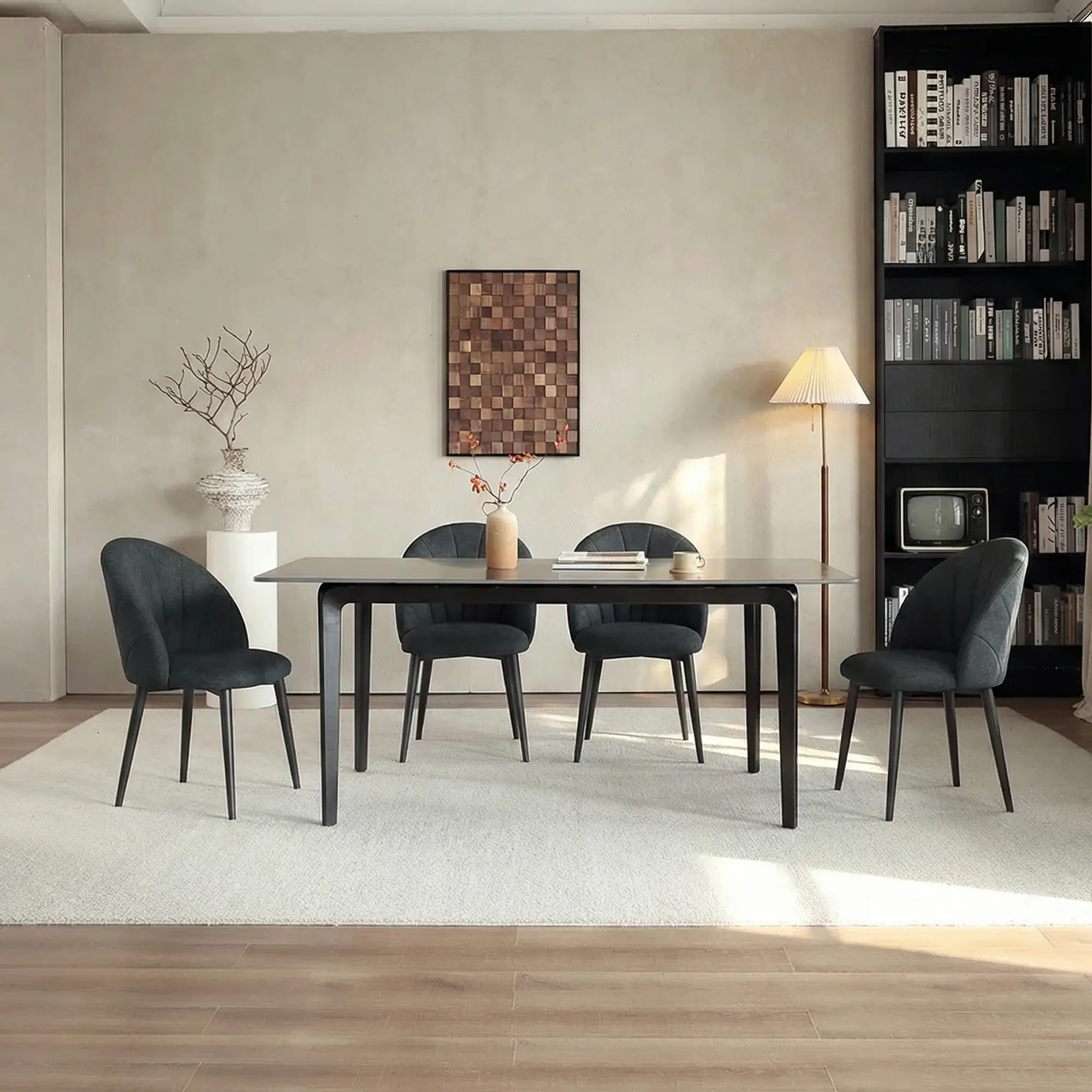 Modern Dining Chairs Set of 4, Upholstered, Metal Legs, Black - Image 11