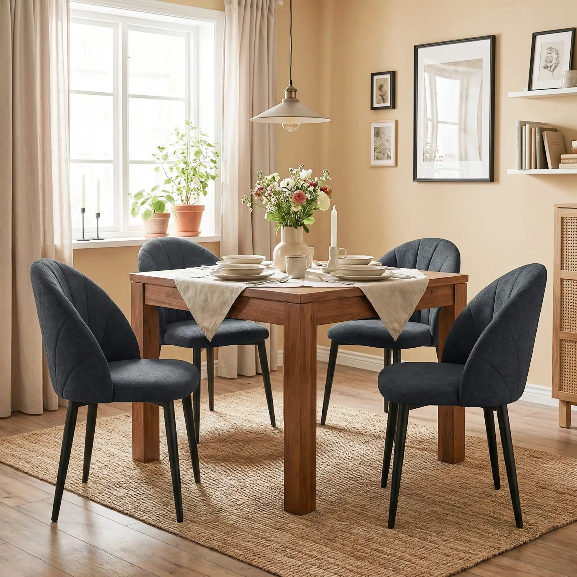Modern Dining Chairs Set of 4, Upholstered, Metal Legs, Black - Image 13