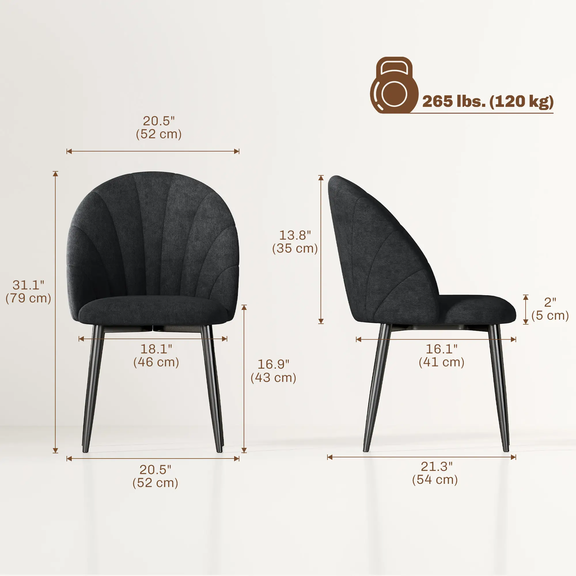 Modern Dining Chairs Set of 4, Upholstered, Metal Legs, Black - Image 3