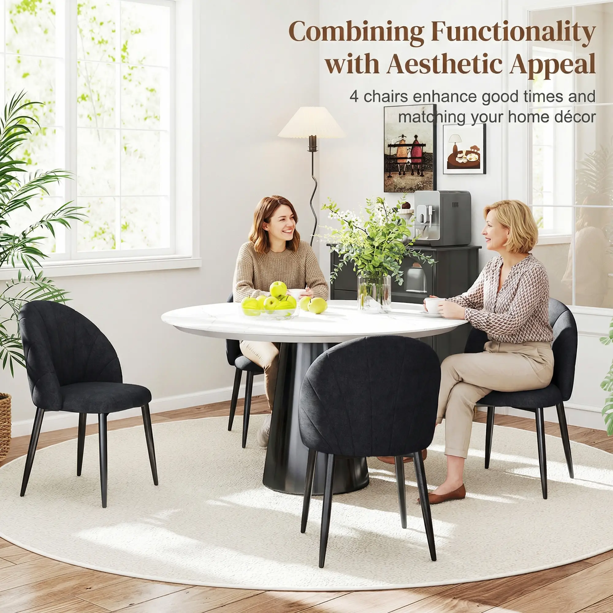 Modern Dining Chairs Set of 4, Upholstered, Metal Legs, Black - Image 4