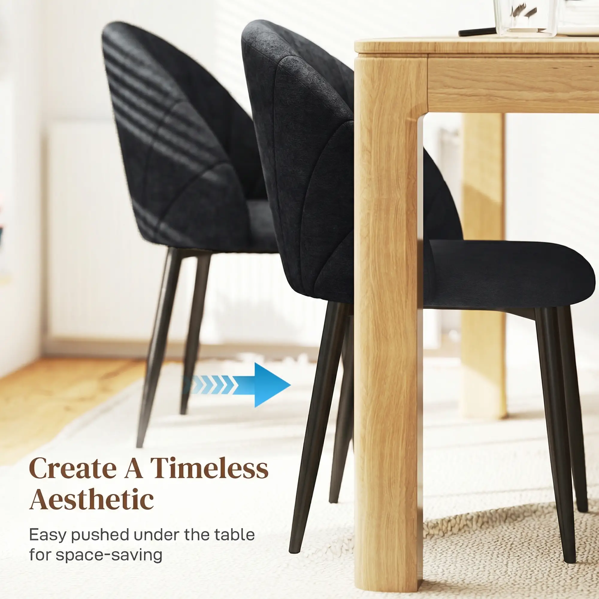 Modern Dining Chairs Set of 4, Upholstered, Metal Legs, Black - Image 7