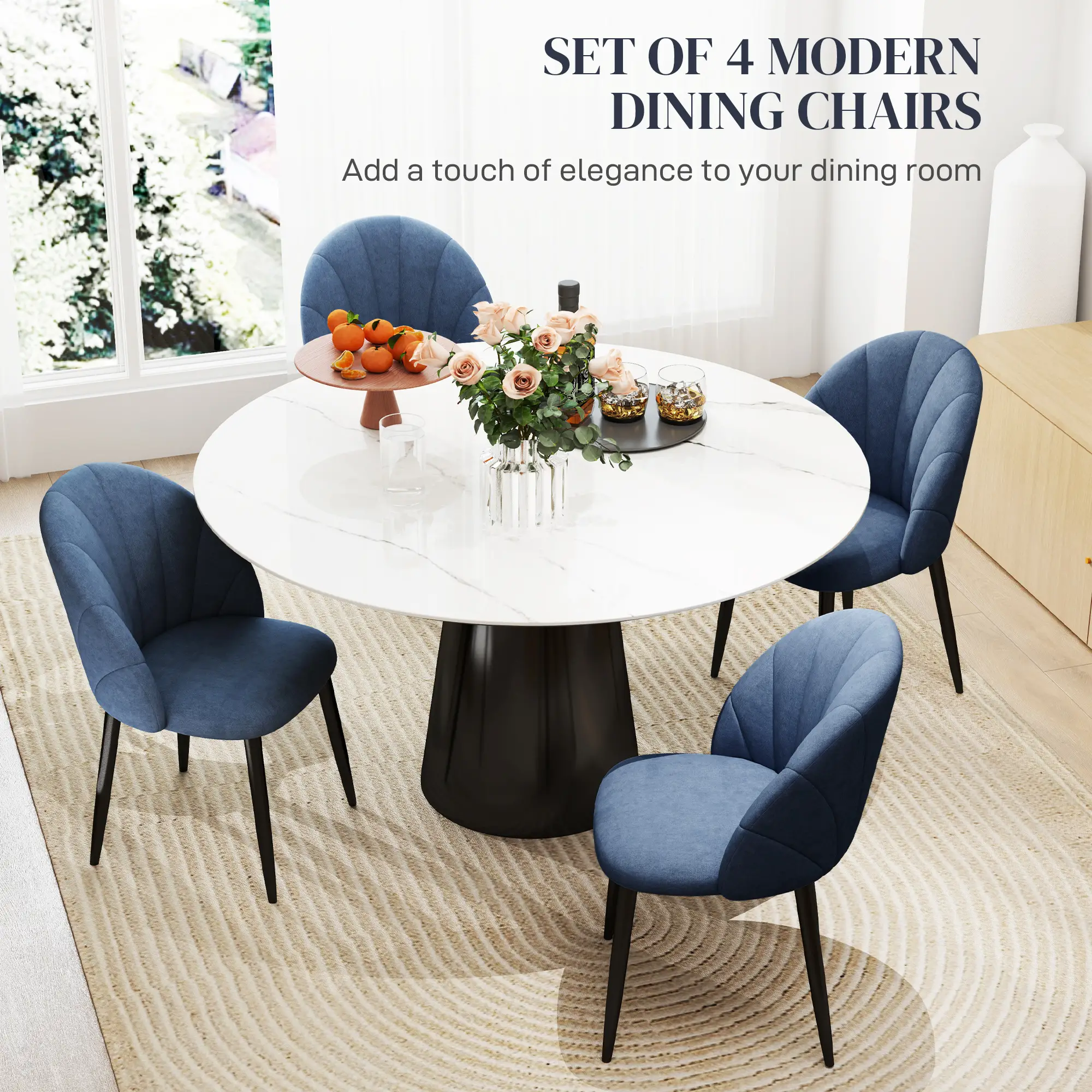 Modern Dining Chairs Set of 4, Upholstered, Metal Legs, Blue - Image 4