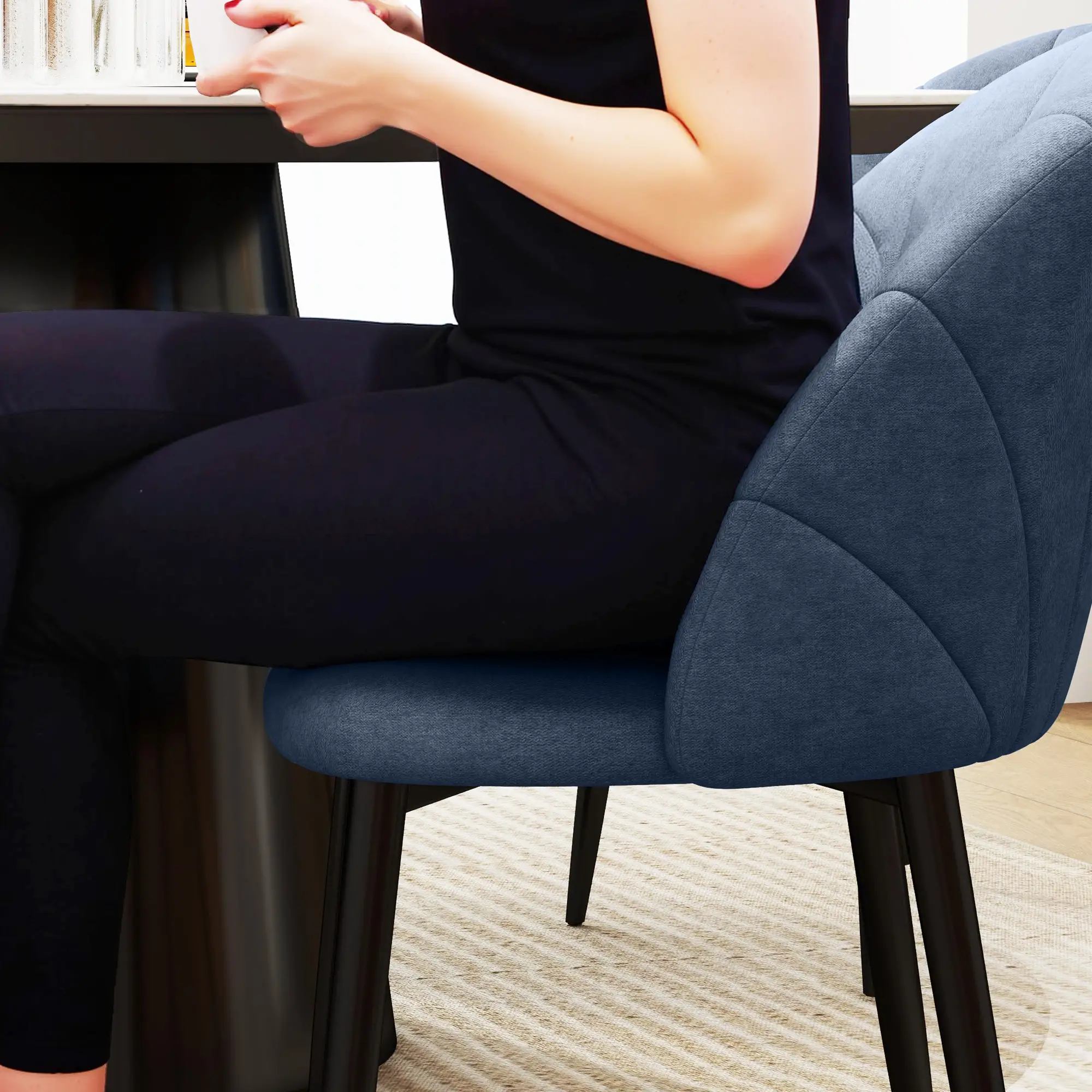 Modern Dining Chairs Set of 4, Upholstered, Metal Legs, Blue - Image 9