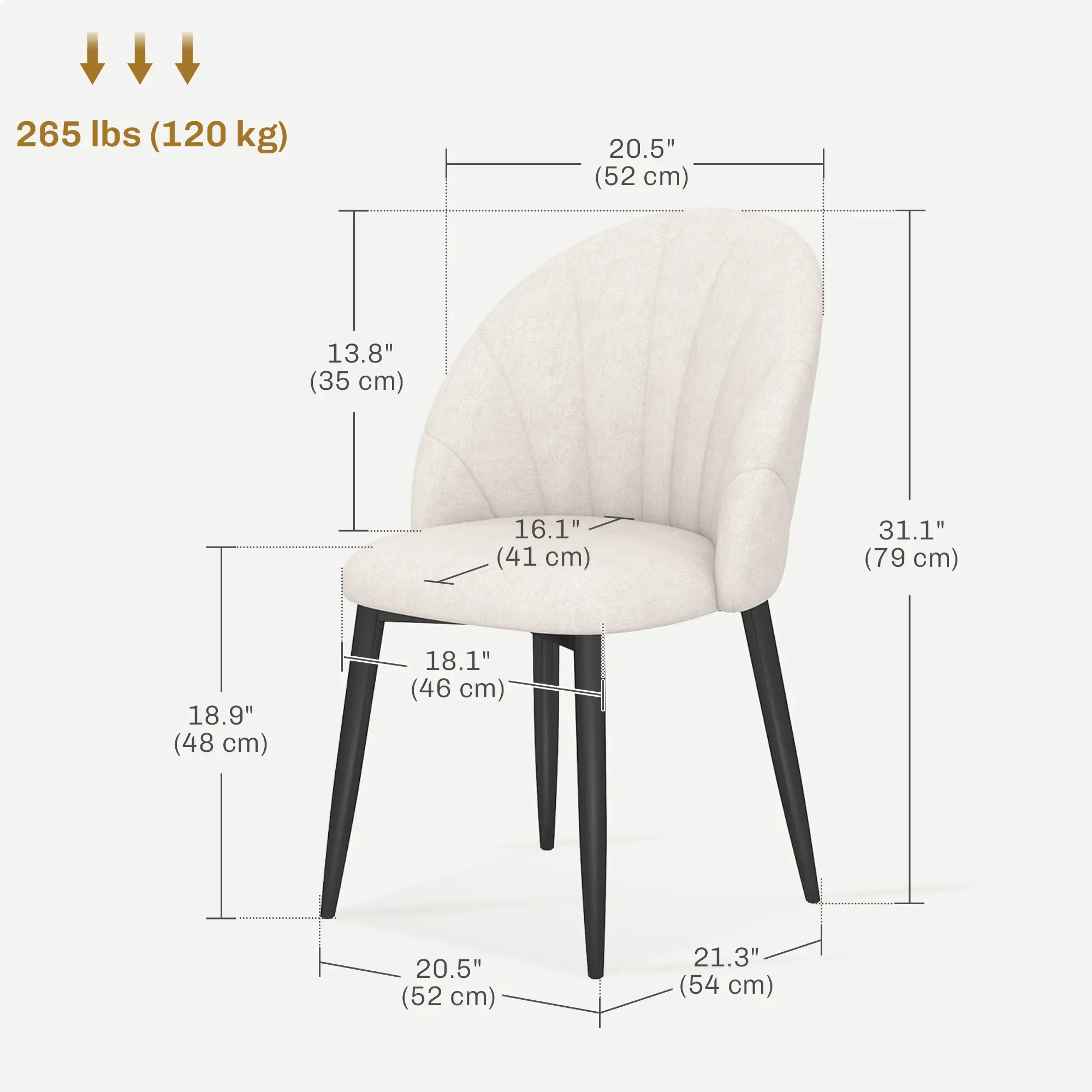 Modern Dining Chairs Set of 4, Upholstered, Metal Legs, Cream White - Image 3