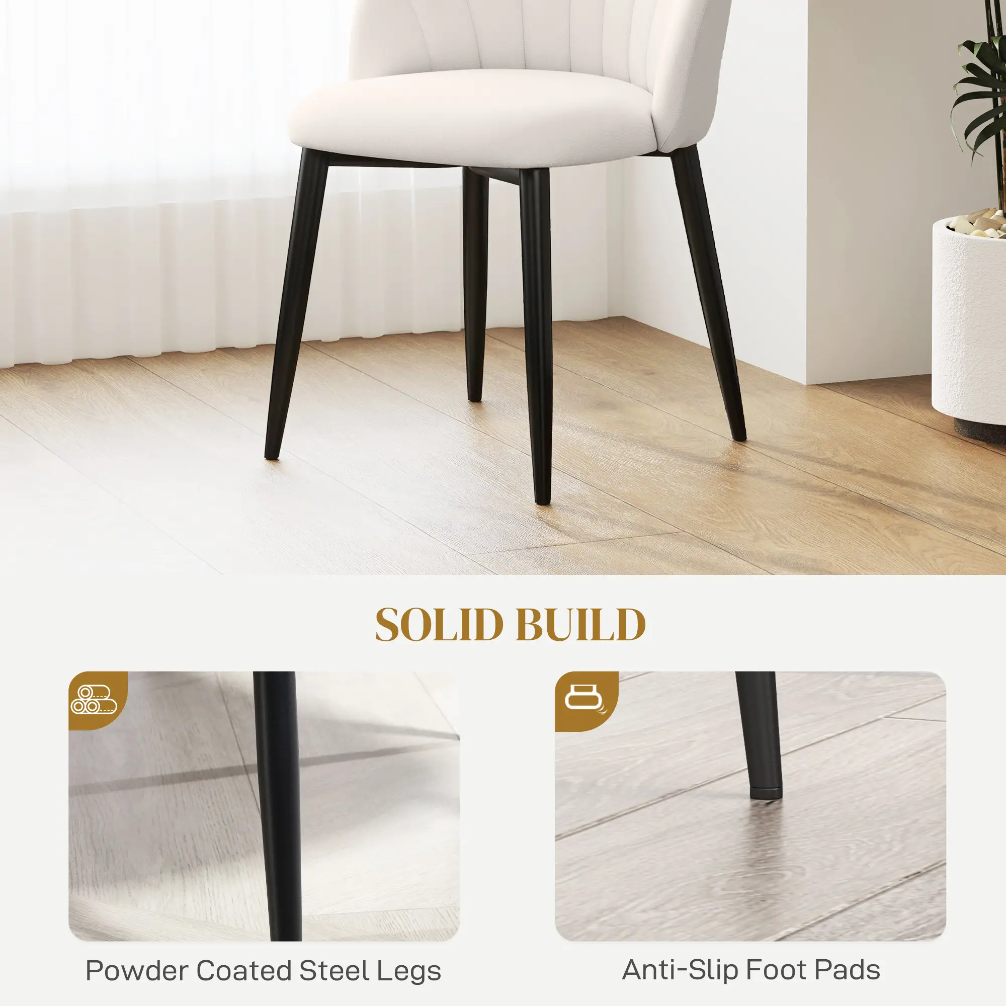 Modern Dining Chairs Set of 4, Upholstered, Metal Legs, Cream White - Image 6
