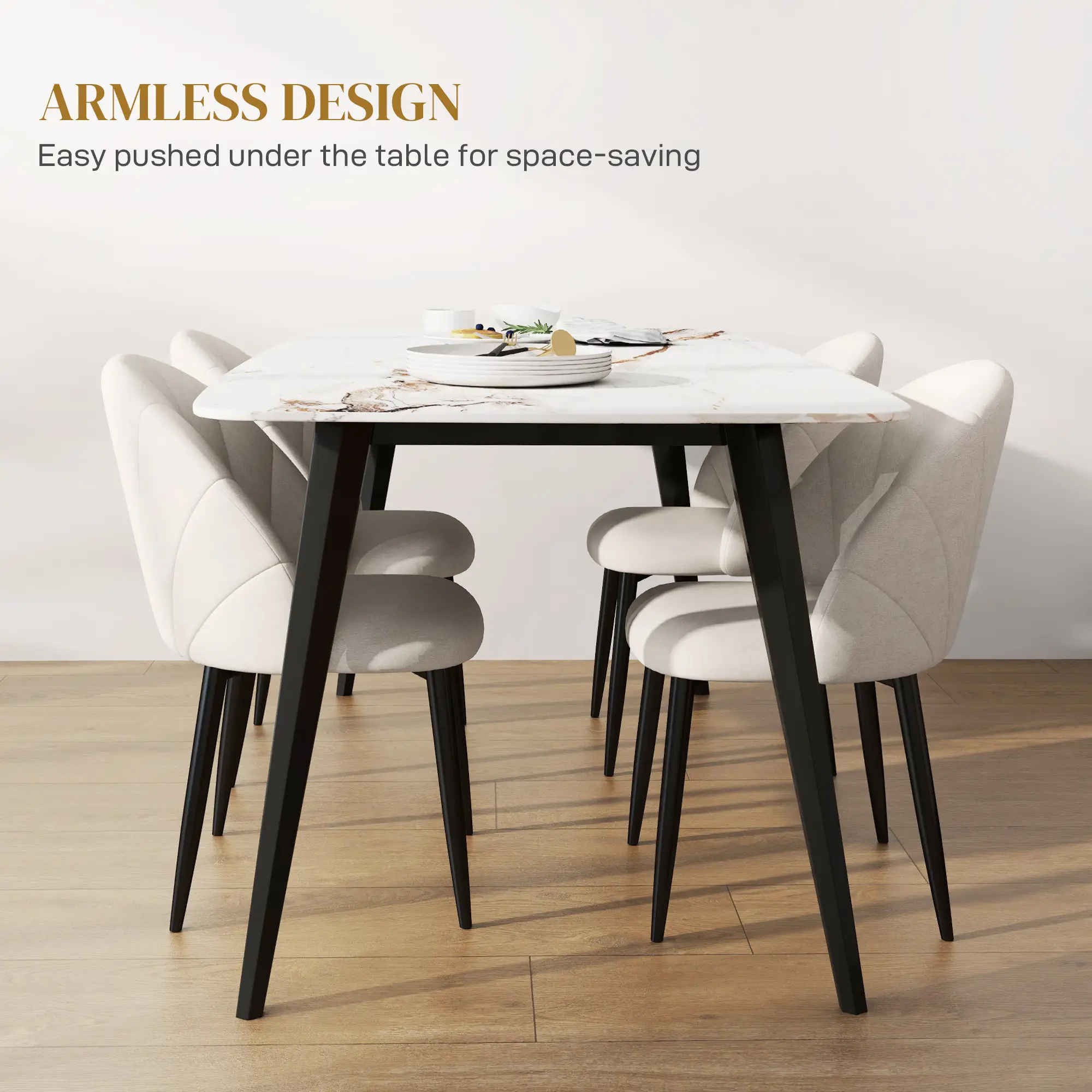 Modern Dining Chairs Set of 4, Upholstered, Metal Legs, Cream White - Image 7