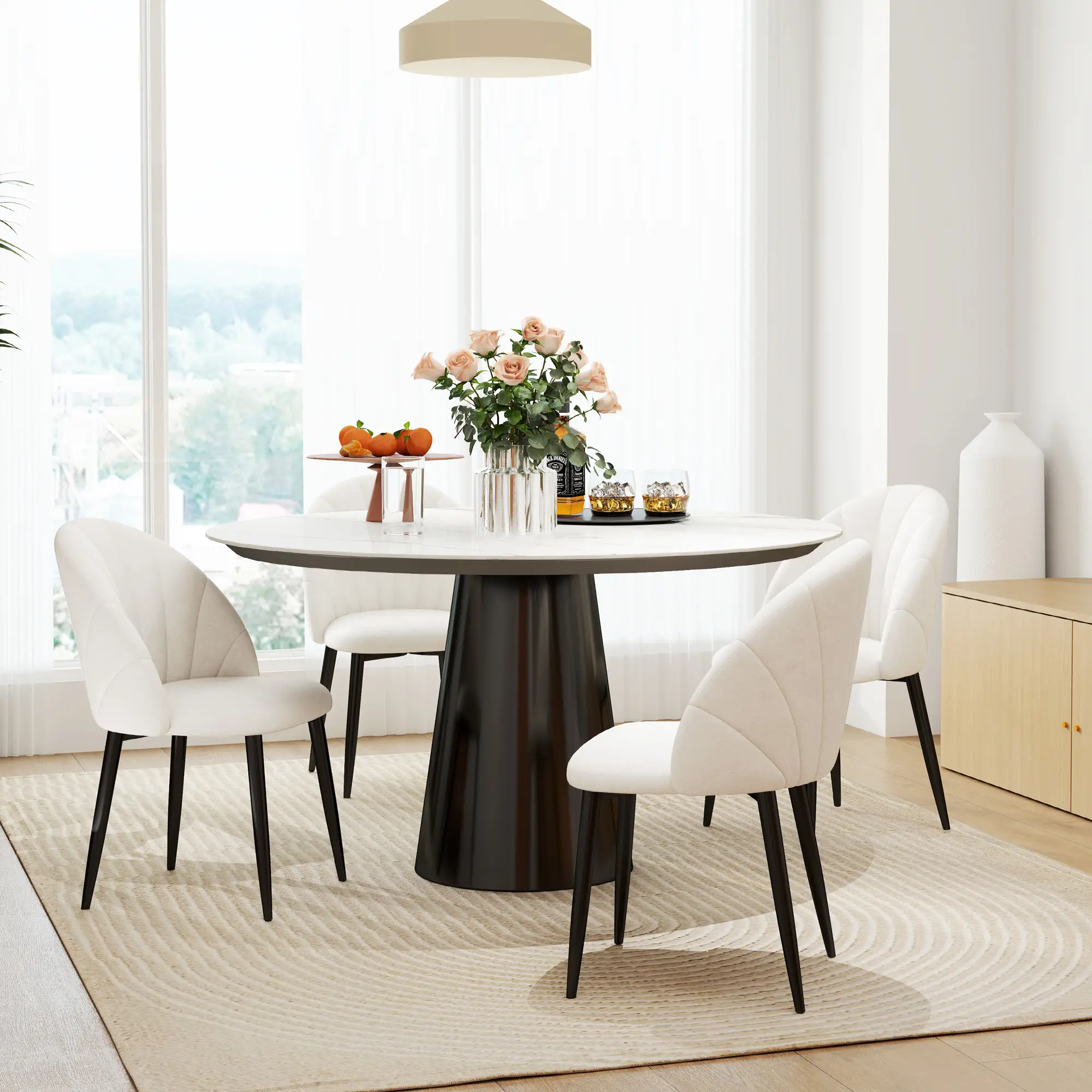 Modern Dining Chairs Set of 4, Upholstered, Metal Legs, Cream White - Image 8