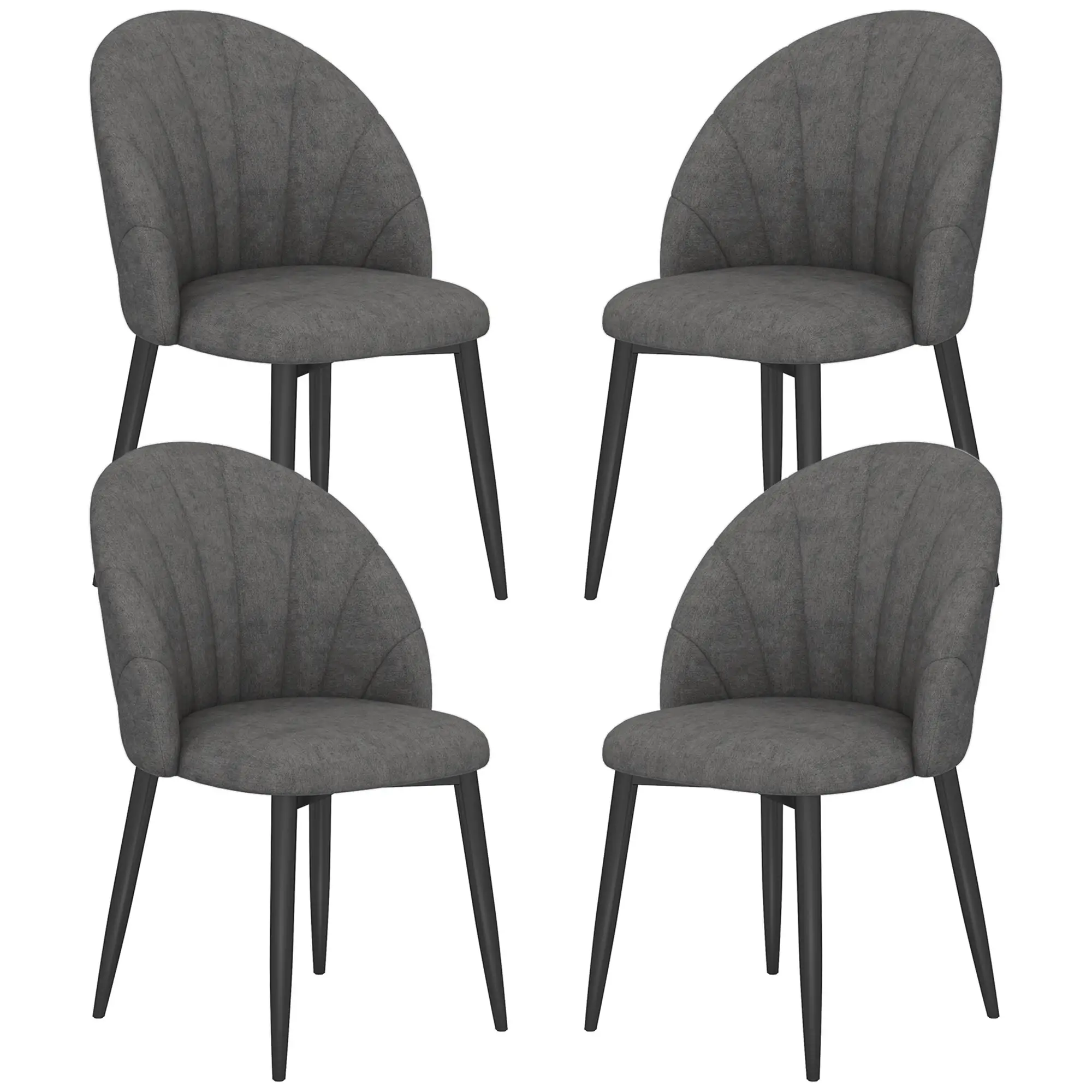 Modern Dining Chairs Set of 4, Upholstered, Metal Legs, Dark Grey