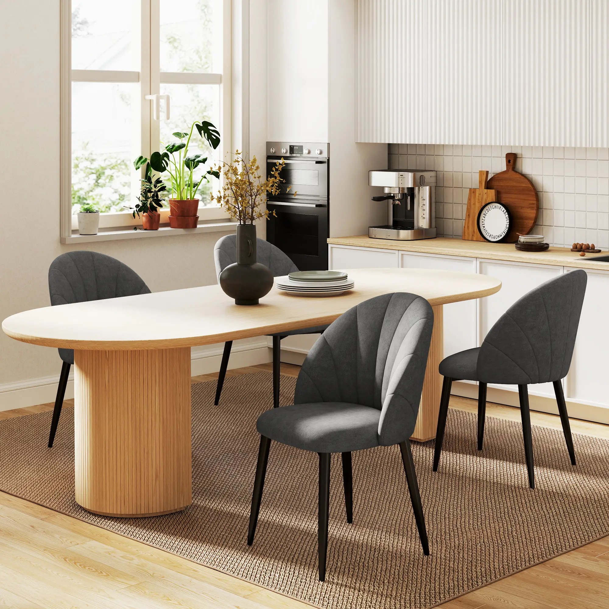 Modern Dining Chairs Set of 4, Upholstered, Metal Legs, Dark Grey - Image 2