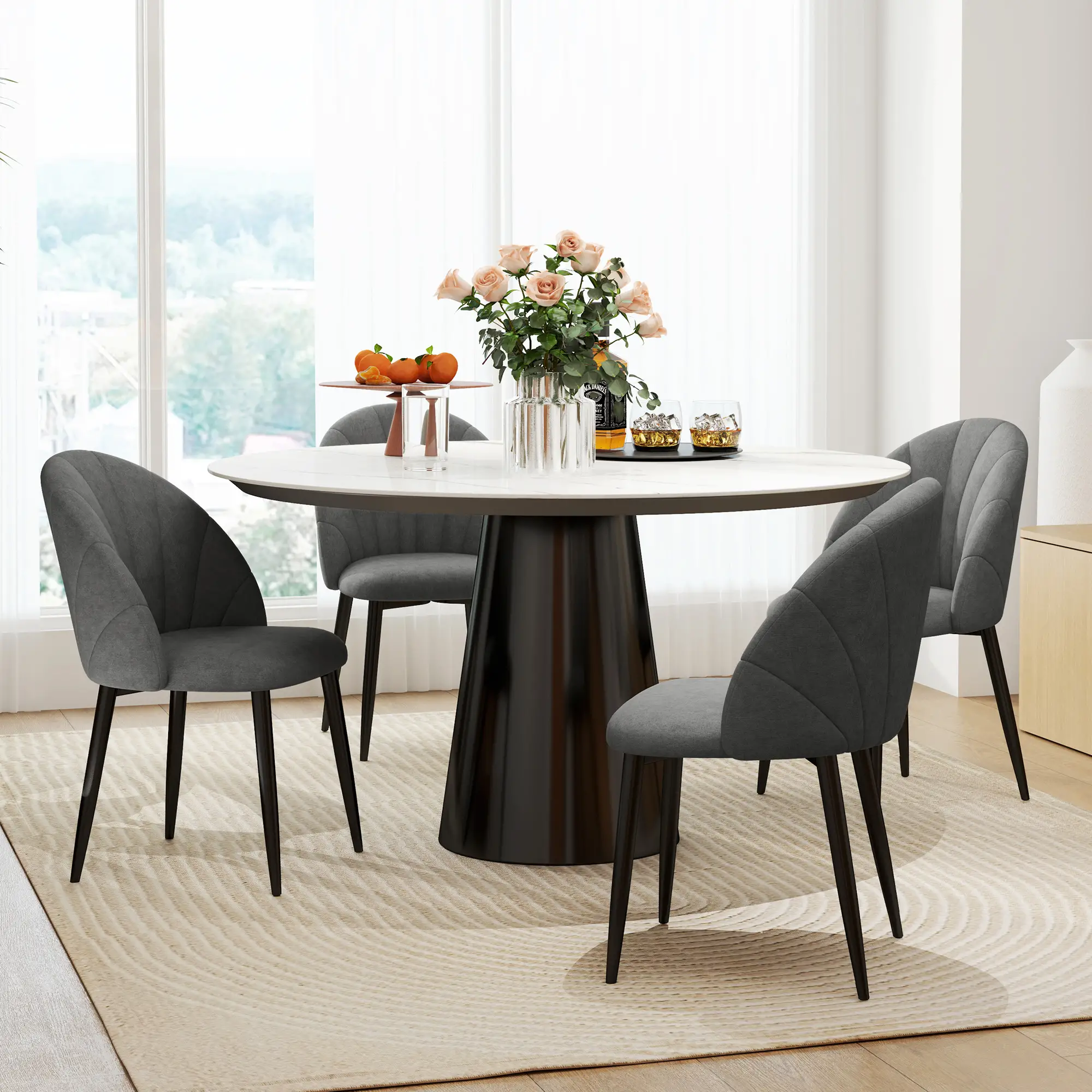 Modern Dining Chairs Set of 4, Upholstered, Metal Legs, Dark Grey - Image 8