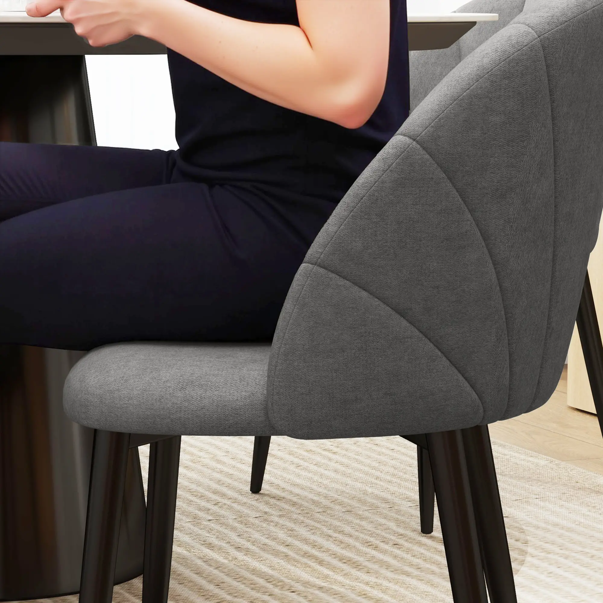 Modern Dining Chairs Set of 4, Upholstered, Metal Legs, Dark Grey - Image 9