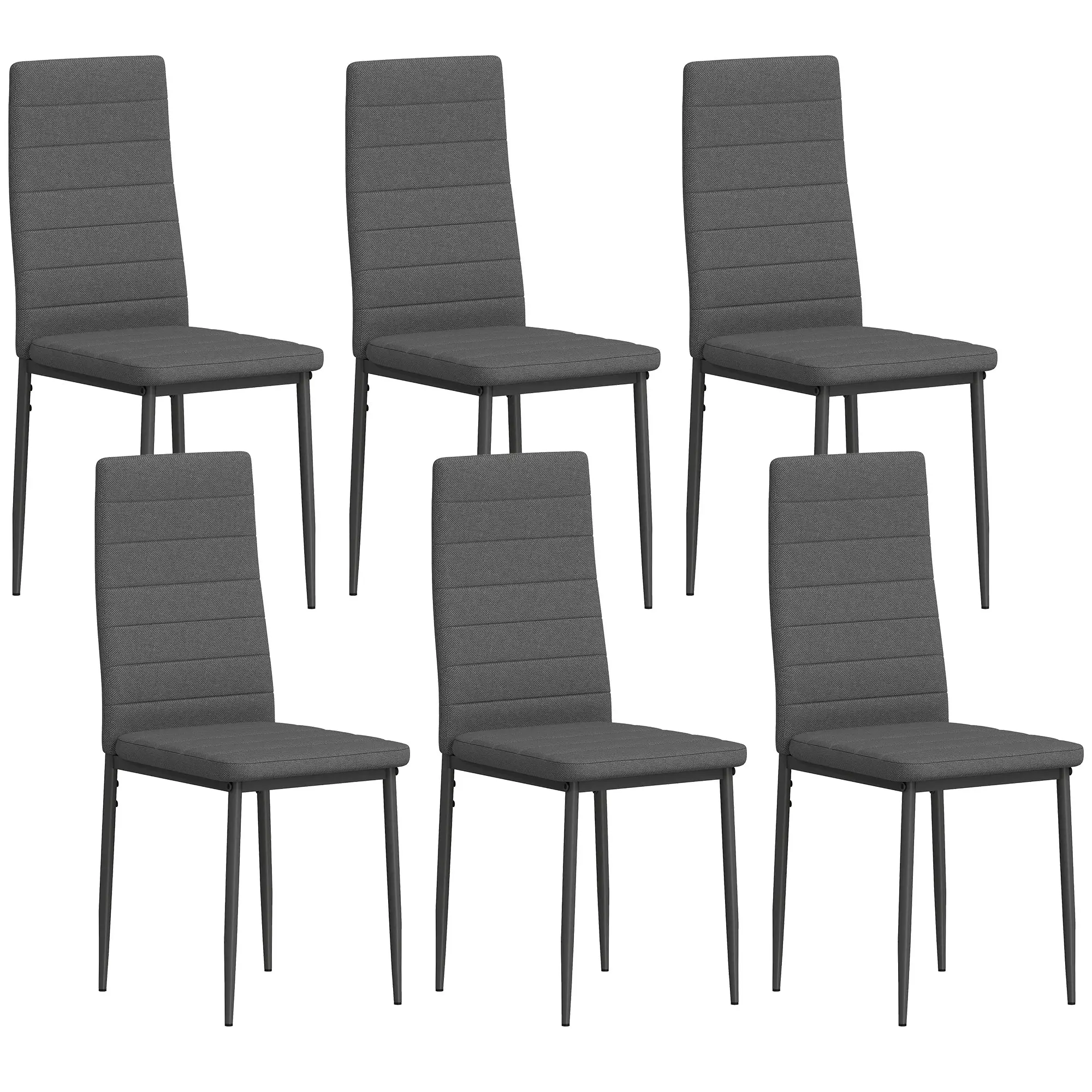Modern Dining Chairs, Set of 6, High Back Linen Fabric, Grey - Image 11