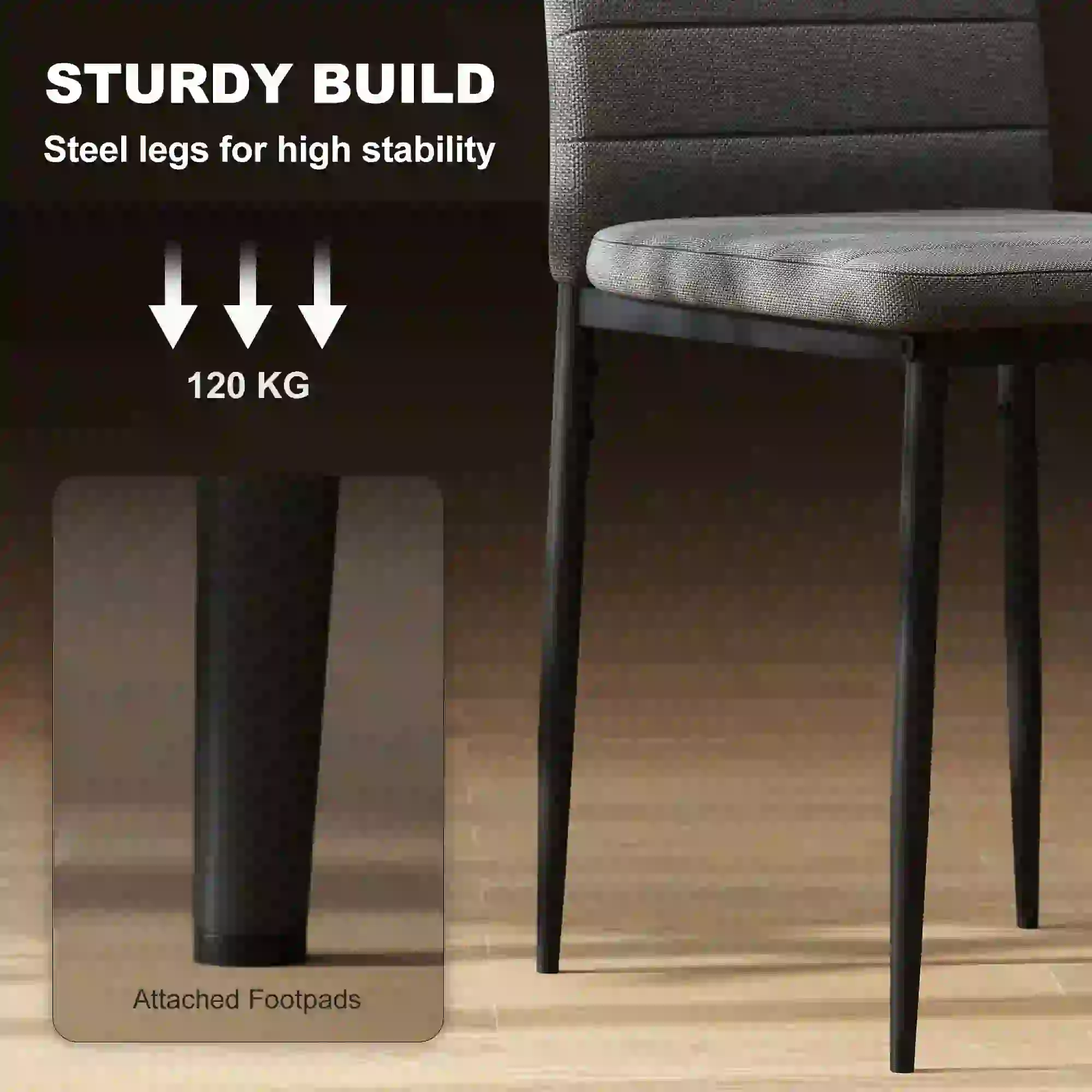 Modern Dining Chairs, Set of 6, High Back Linen Fabric, Grey - Image 4