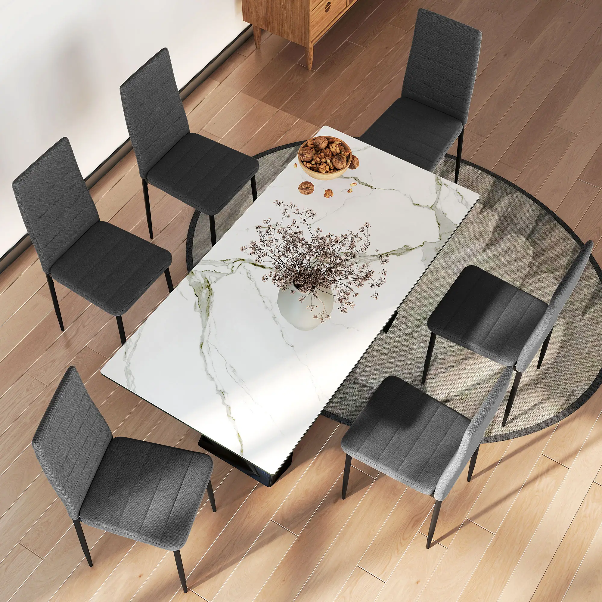 Modern Dining Chairs, Set of 6, High Back Linen Fabric, Grey - Image 9