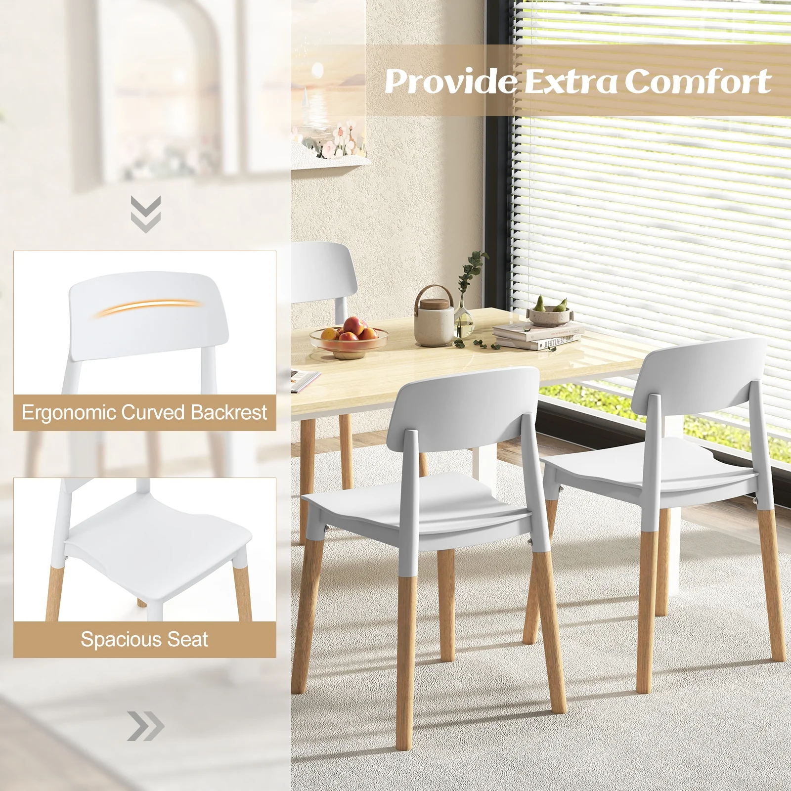Modern Dining Side Chairs Set of 4, Ergonomic Backrest, White - Image 10