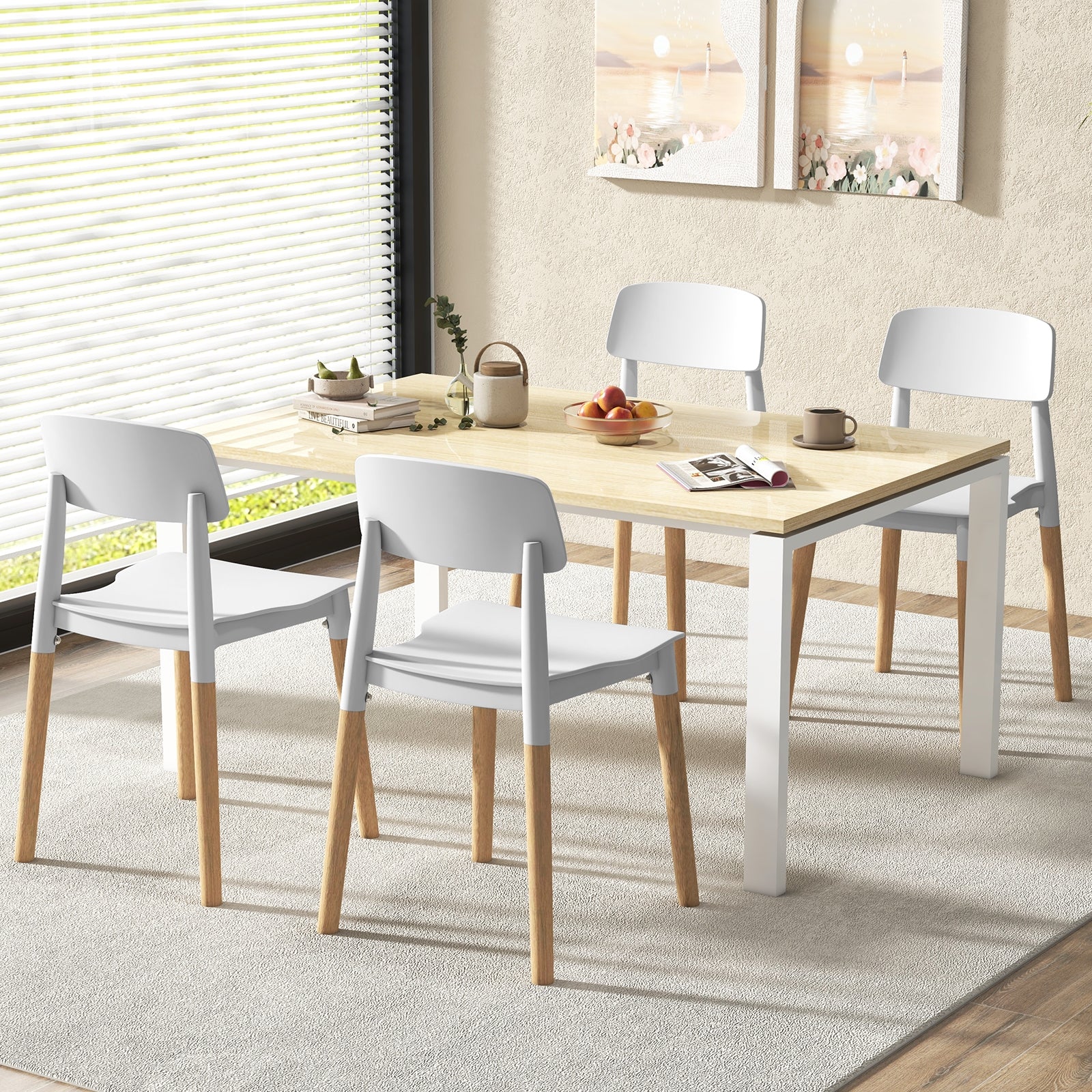 Modern Dining Side Chairs Set of 4, Ergonomic Backrest, White - Image 2
