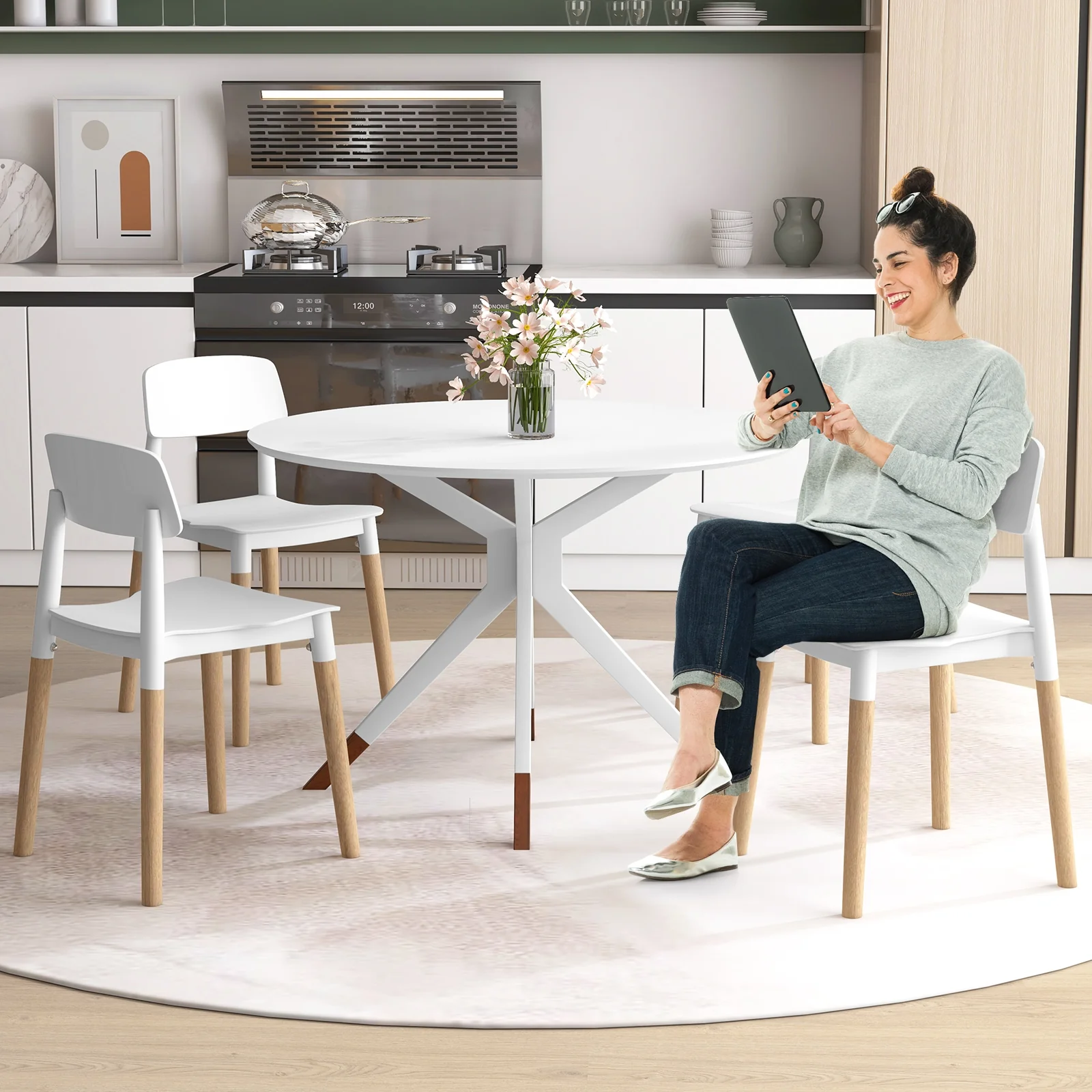 Modern Dining Side Chairs Set of 4, Ergonomic Backrest, White - Image 3