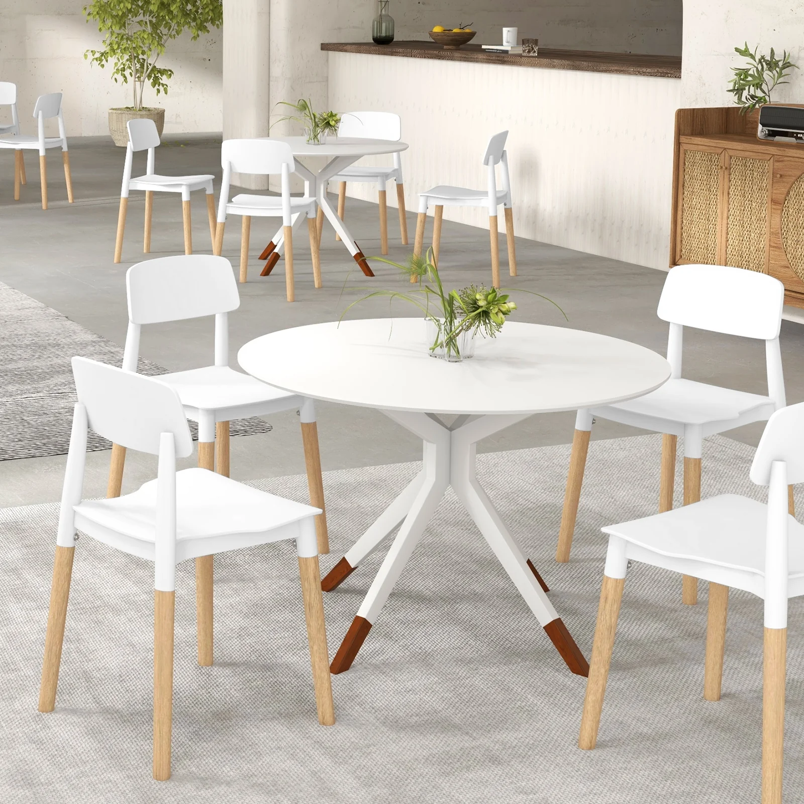 Modern Dining Side Chairs Set of 4, Ergonomic Backrest, White - Image 7