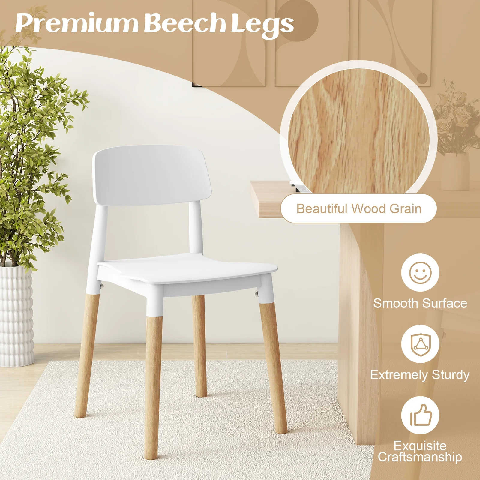 Modern Dining Side Chairs Set of 4, Ergonomic Backrest, White - Image 8