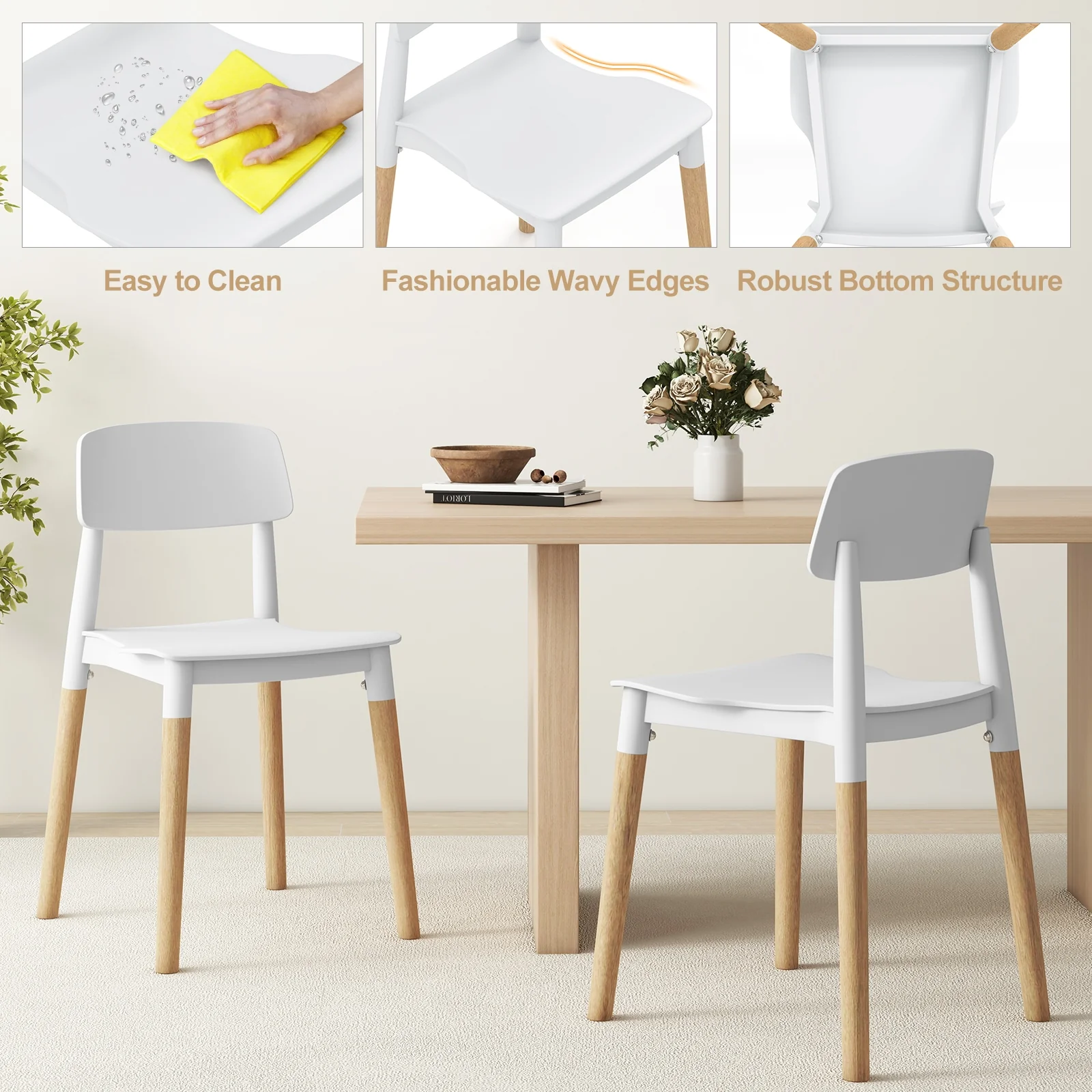 Modern Dining Side Chairs Set of 4, Ergonomic Backrest, White - Image 9