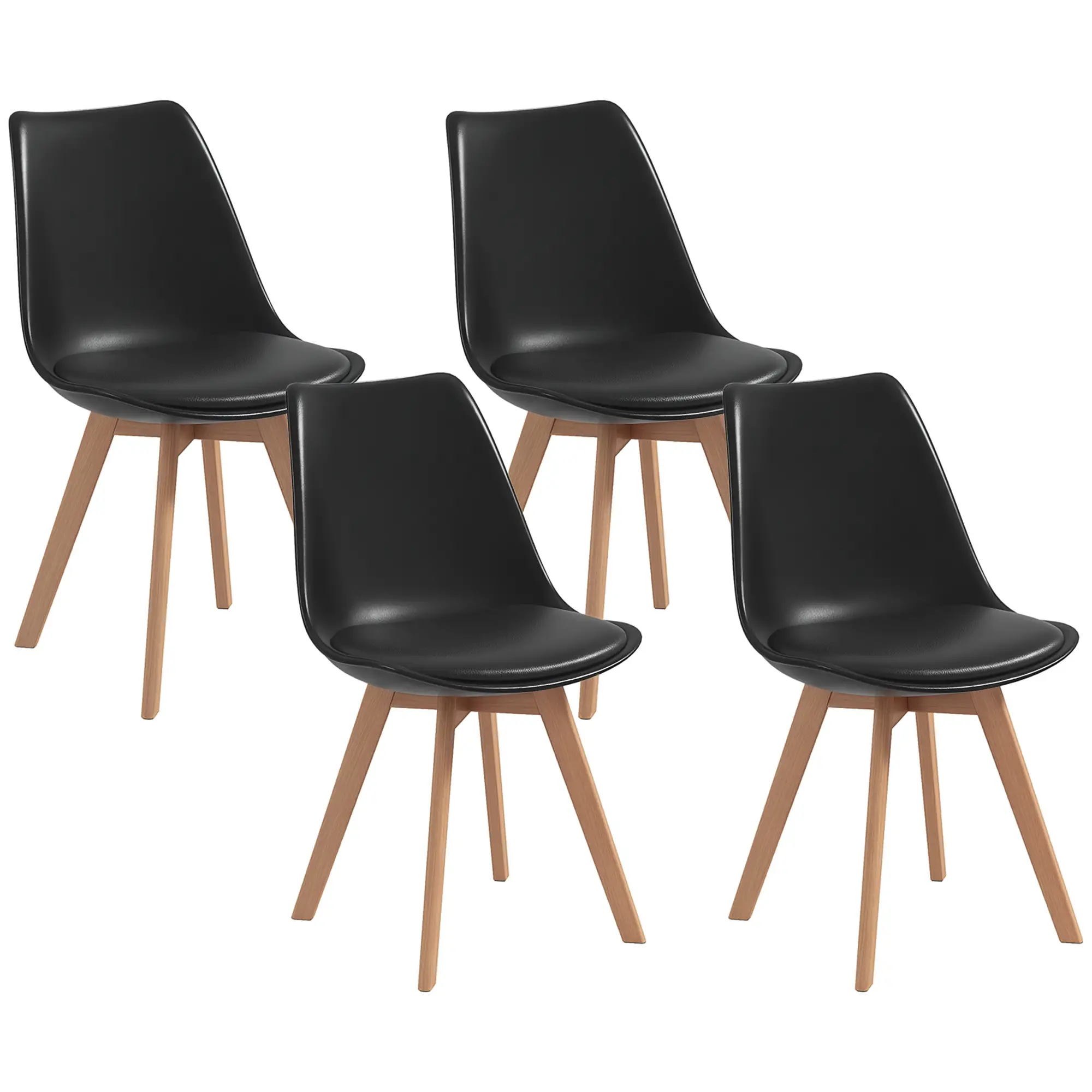 Modern Dining Table Chairs Set of 4, Rubber Wood Kitchen Table Chairs with PU Leather Cushion for Living Room, Bedroom - Image 11