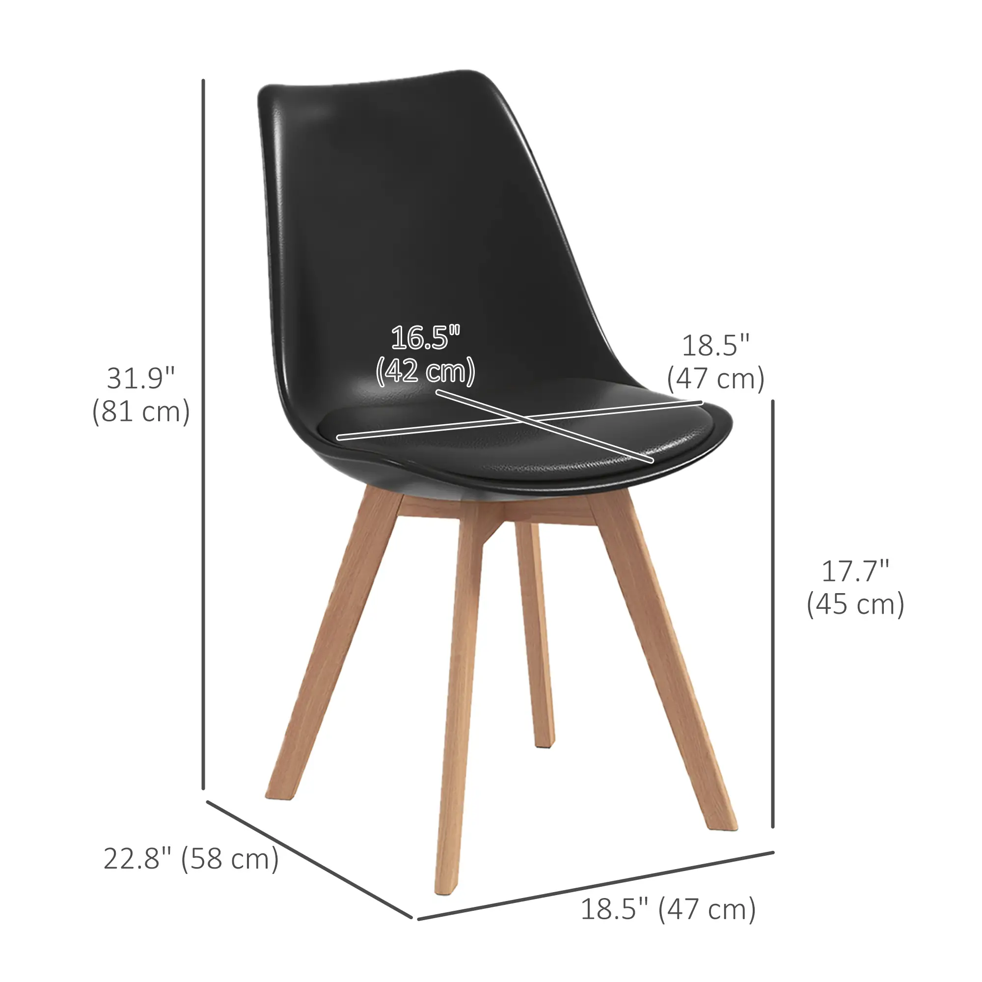 Modern Dining Table Chairs Set of 4, Rubber Wood Kitchen Table Chairs with PU Leather Cushion for Living Room, Bedroom - Image 3