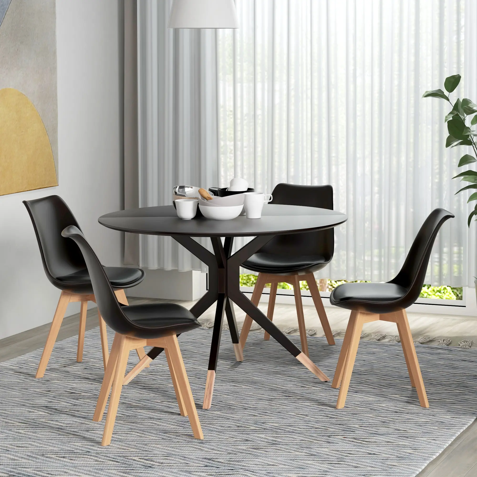 Modern Dining Table Chairs Set of 4, Rubber Wood Kitchen Table Chairs with PU Leather Cushion for Living Room, Bedroom - Image 7