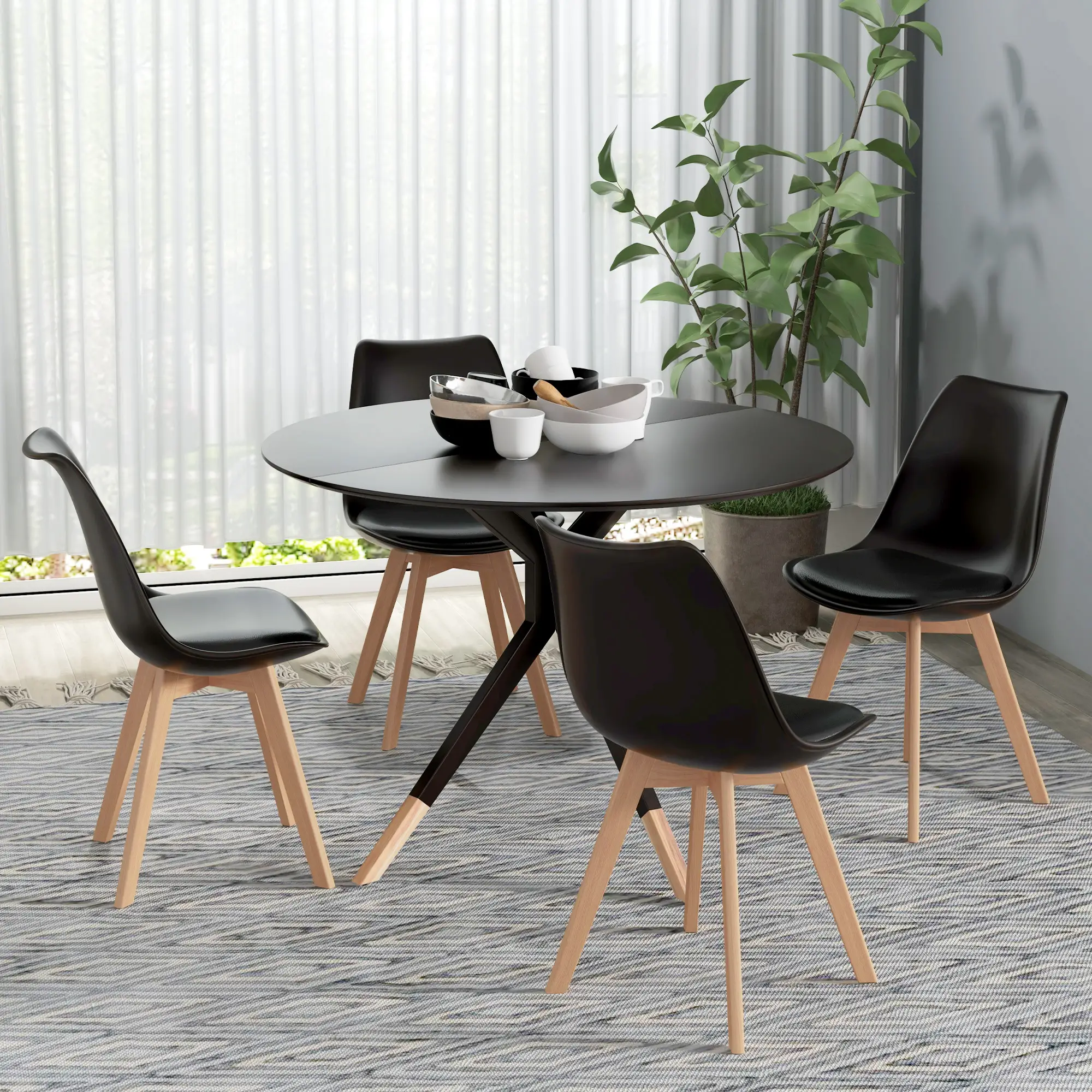 Modern Dining Table Chairs Set of 4, Rubber Wood Kitchen Table Chairs with PU Leather Cushion for Living Room, Bedroom - Image 8