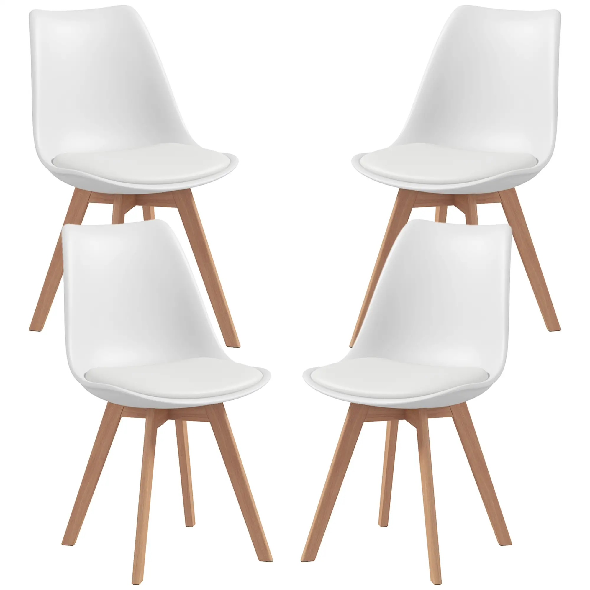 Modern Dining Table Chairs Set of 4, Rubber Wood, PU Leather Cushion