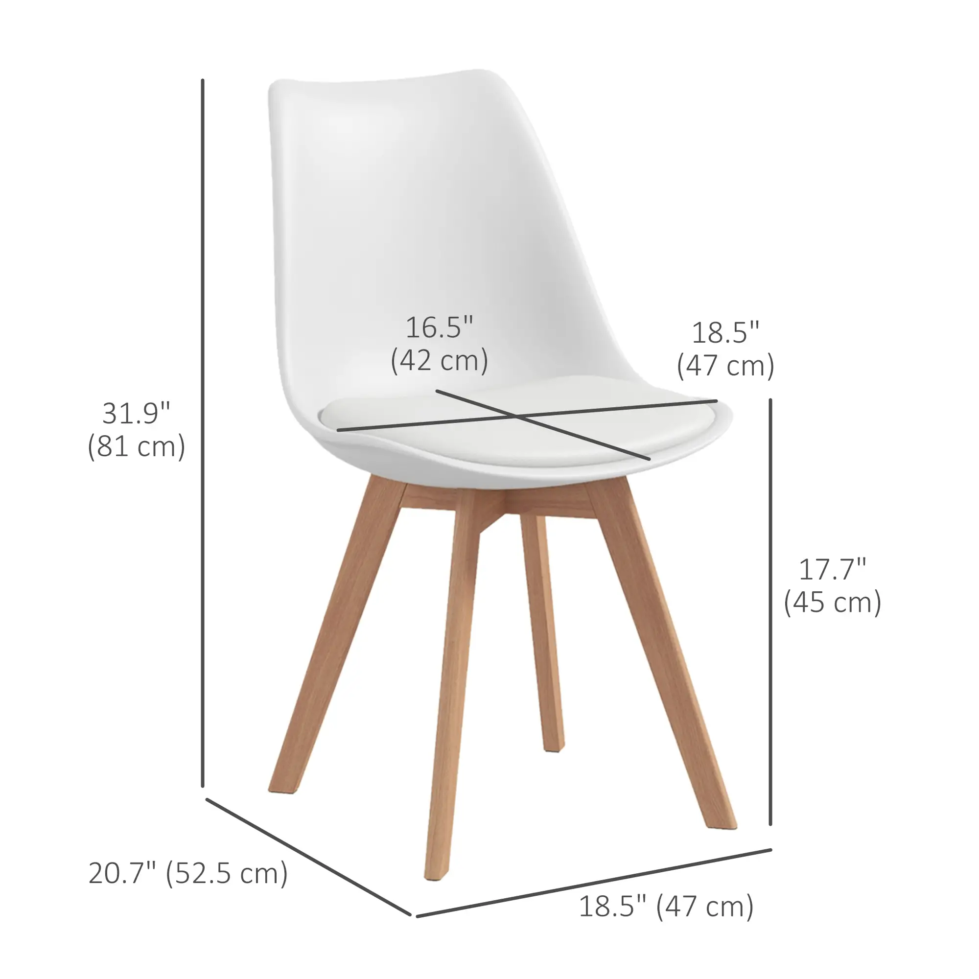 Modern Dining Table Chairs Set of 4, Rubber Wood, PU Leather Cushion - Image 3