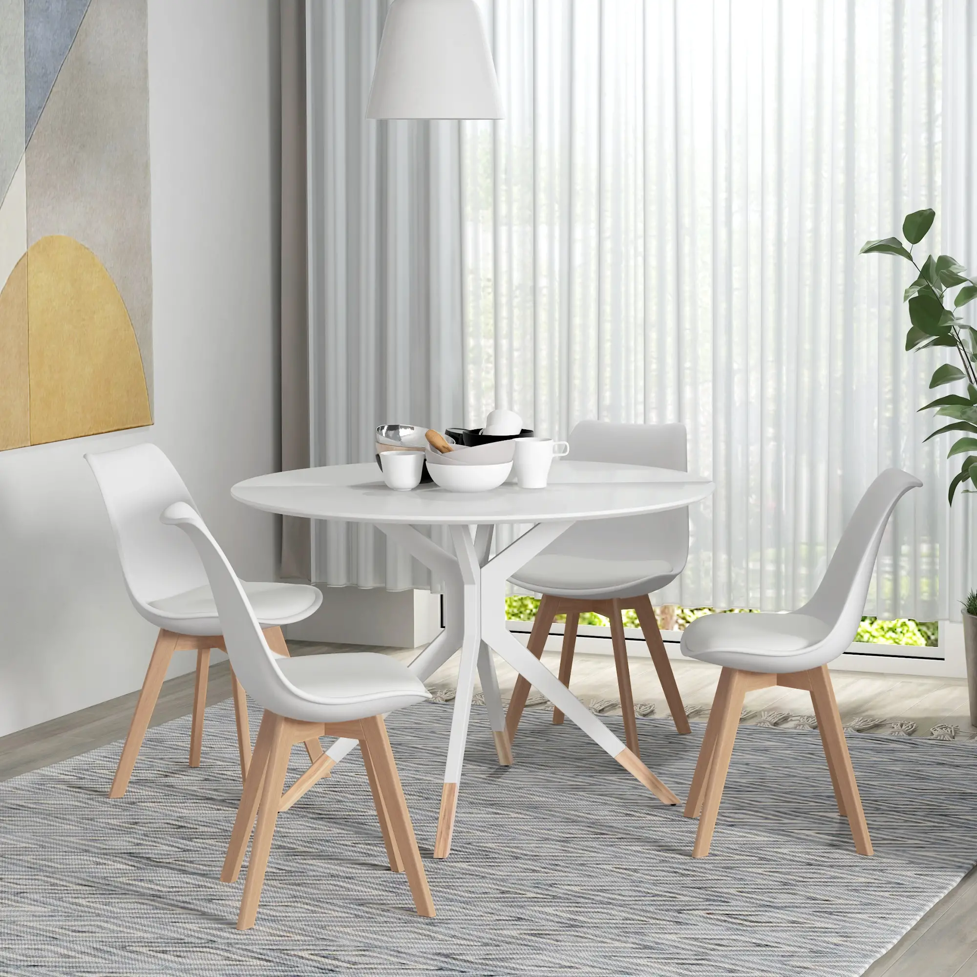 Modern Dining Table Chairs Set of 4, Rubber Wood, PU Leather Cushion - Image 7