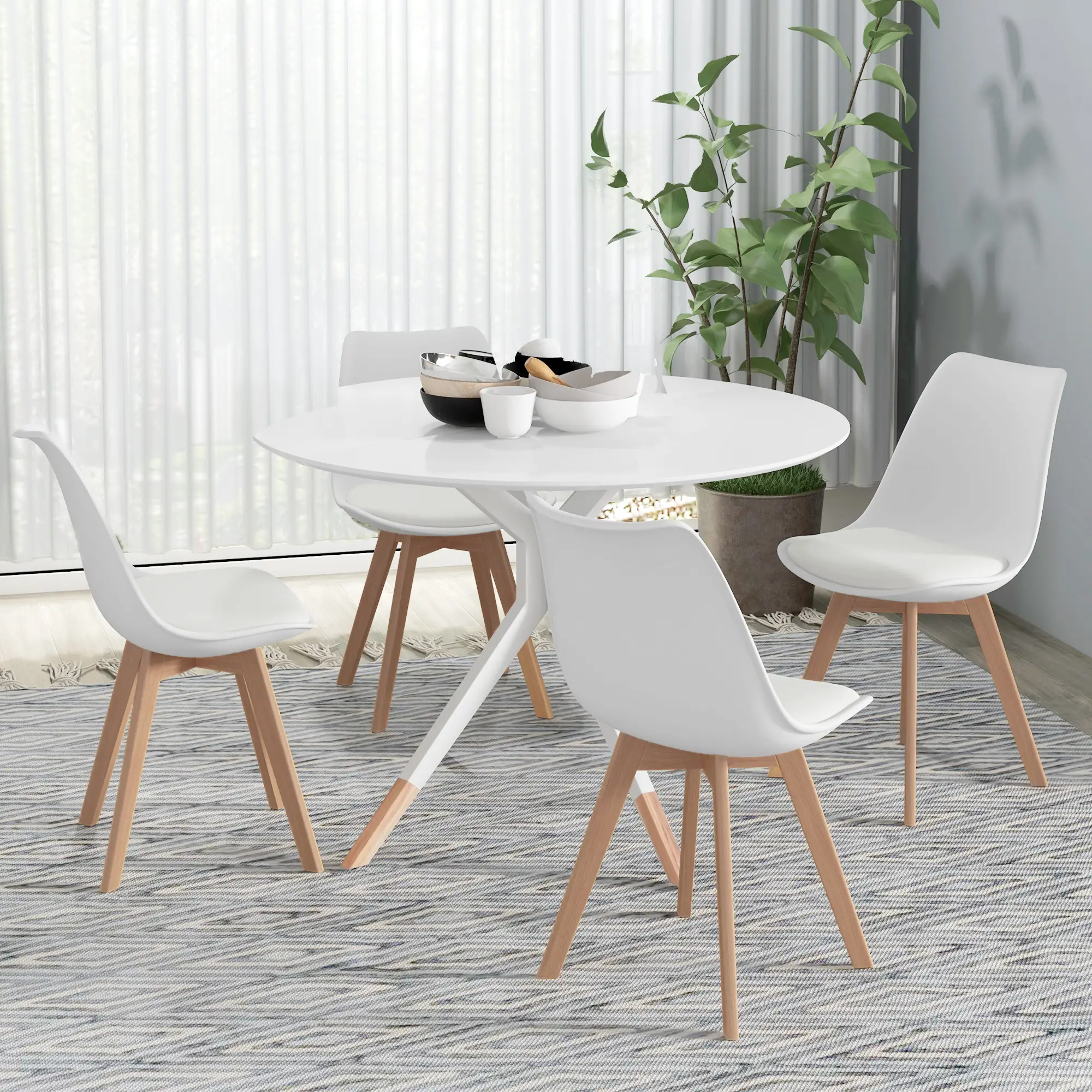 Modern Dining Table Chairs Set of 4, Rubber Wood, PU Leather Cushion - Image 8