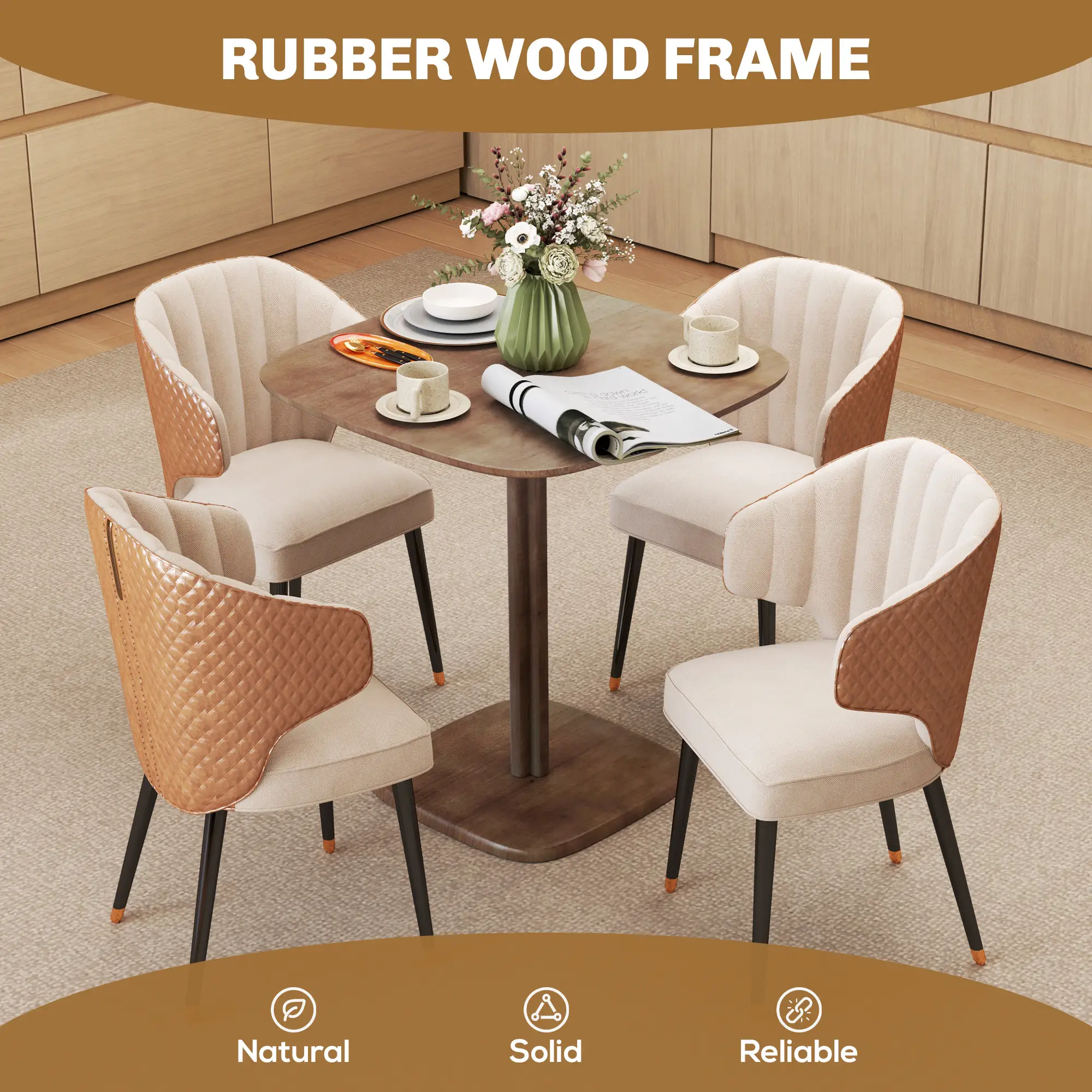 Modern Dining Table For 4, Wood-Effect Top, 27.6" x 27.6", Dark Brown - Image 4