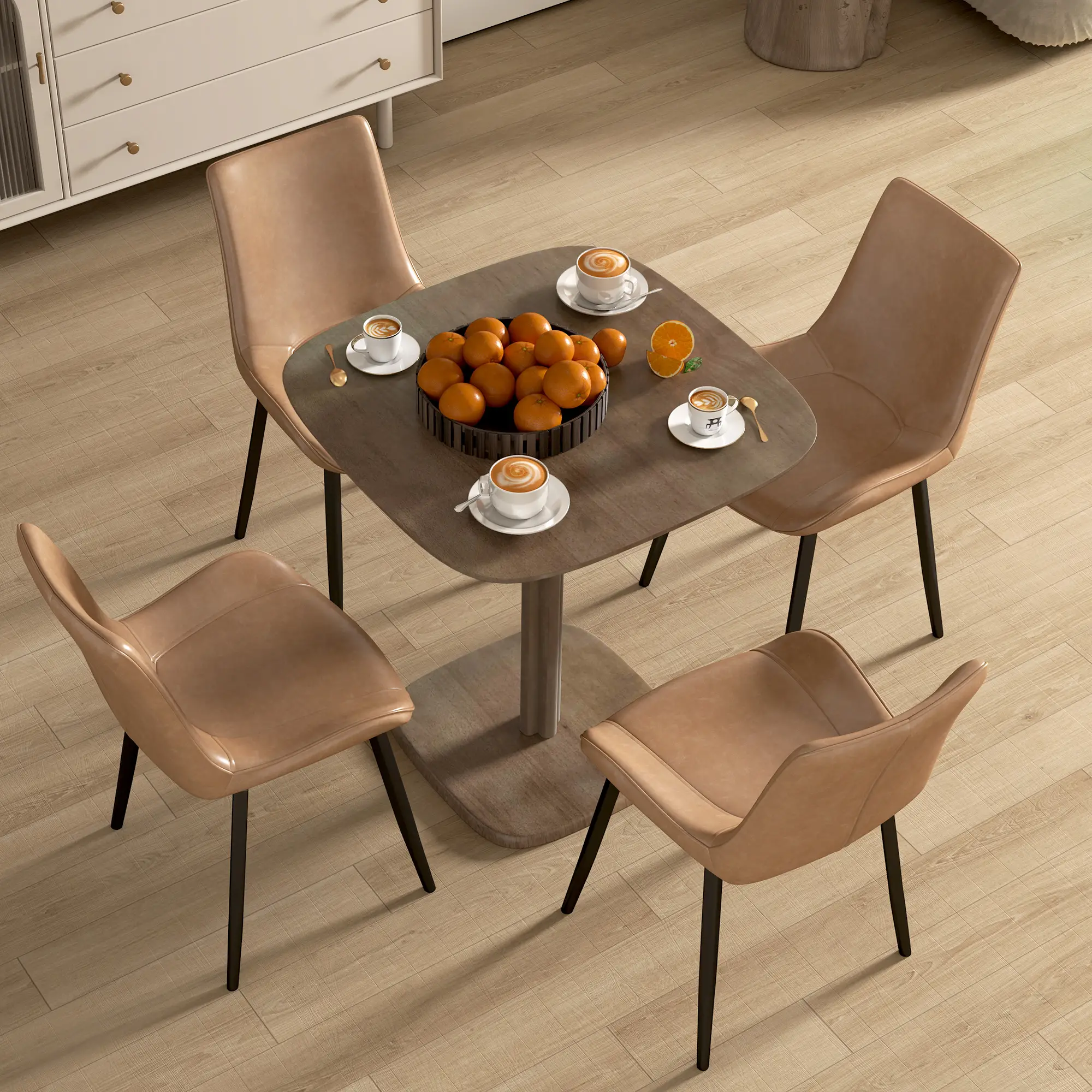 Modern Dining Table For 4, Wood-Effect Top, 27.6" x 27.6", Dark Brown - Image 6