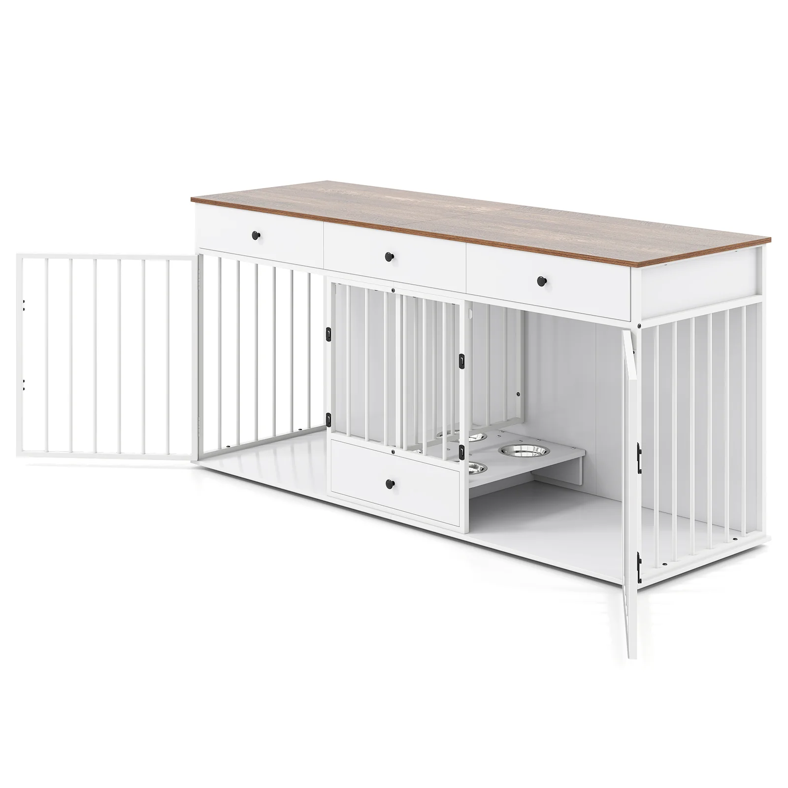 Modern Dog Crate Furniture, 3 Drawers With Pull-Out Feeder, White - Image 4