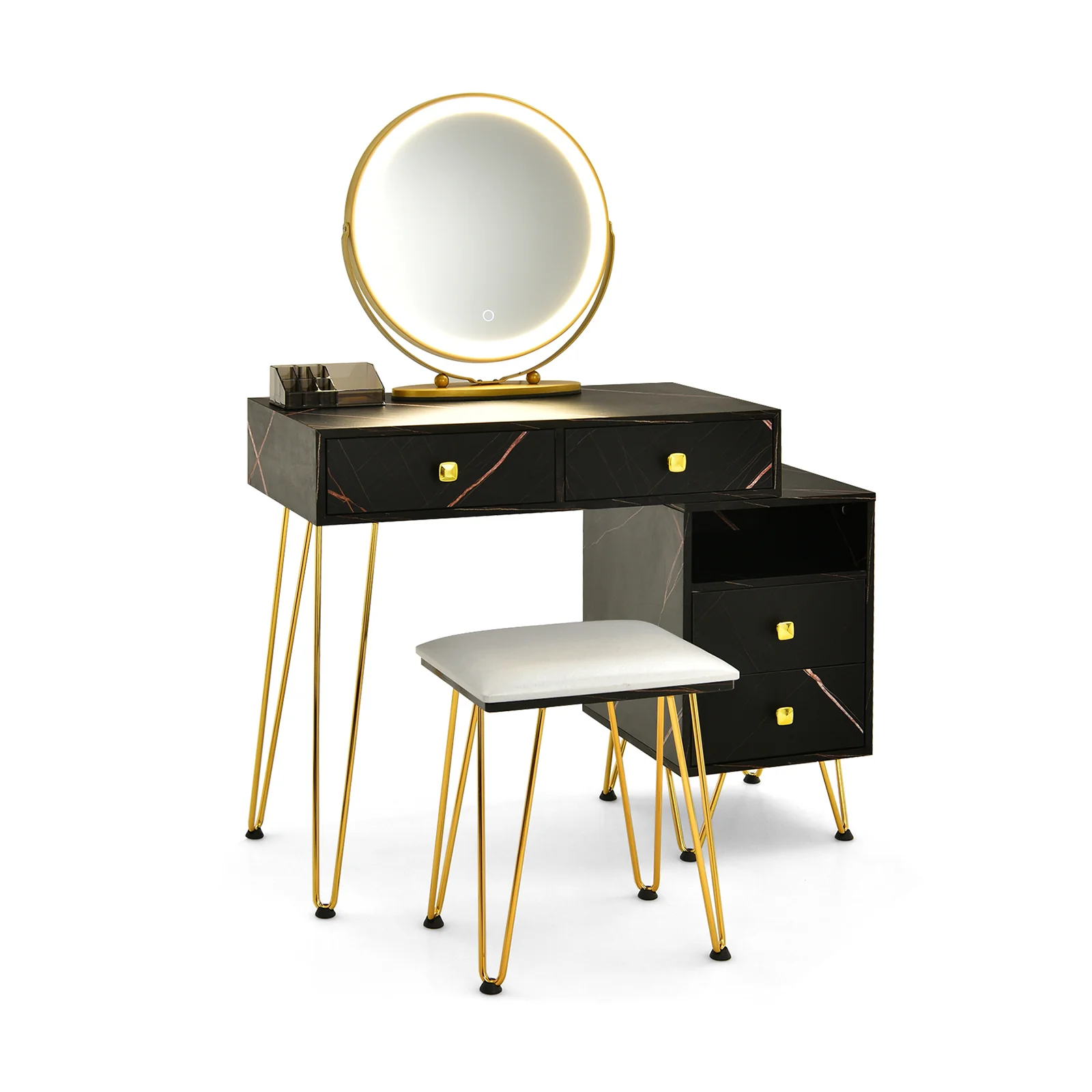 Modern Dressing Table With Storage Cabinet, Black