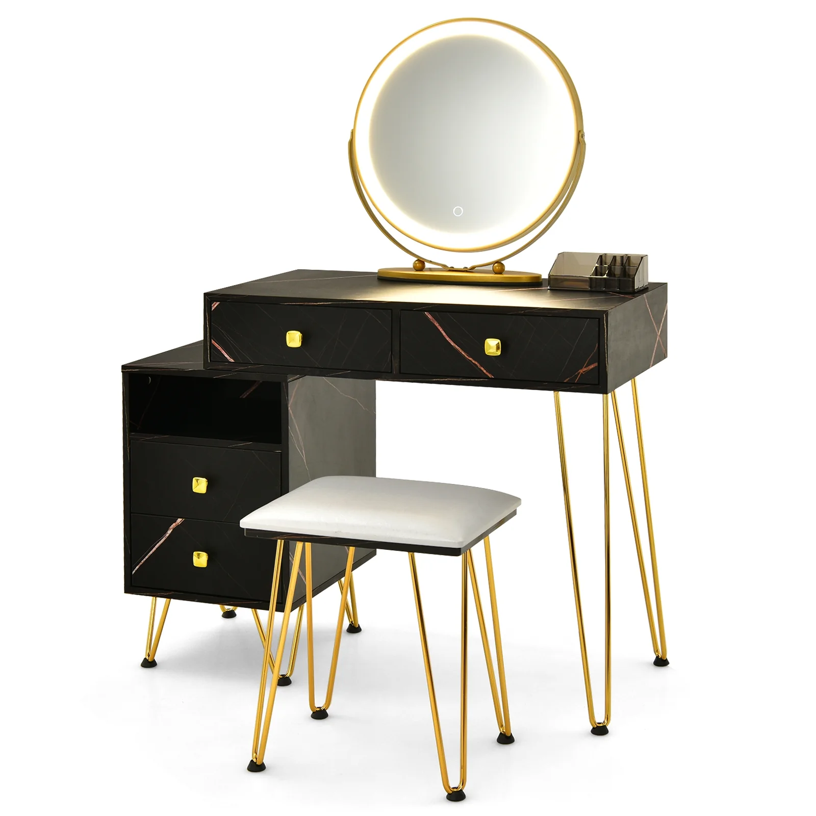 Modern Dressing Table With Storage Cabinet, Black - Image 4