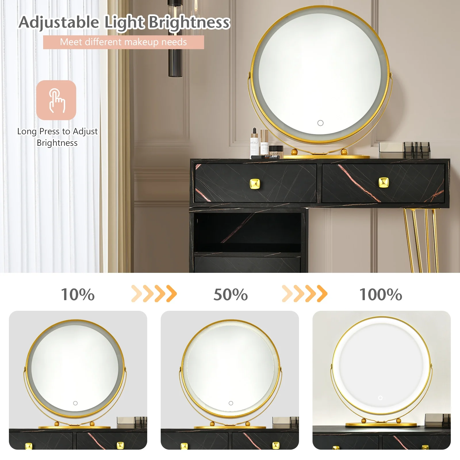 Modern Dressing Table With Storage Cabinet, Black - Image 7