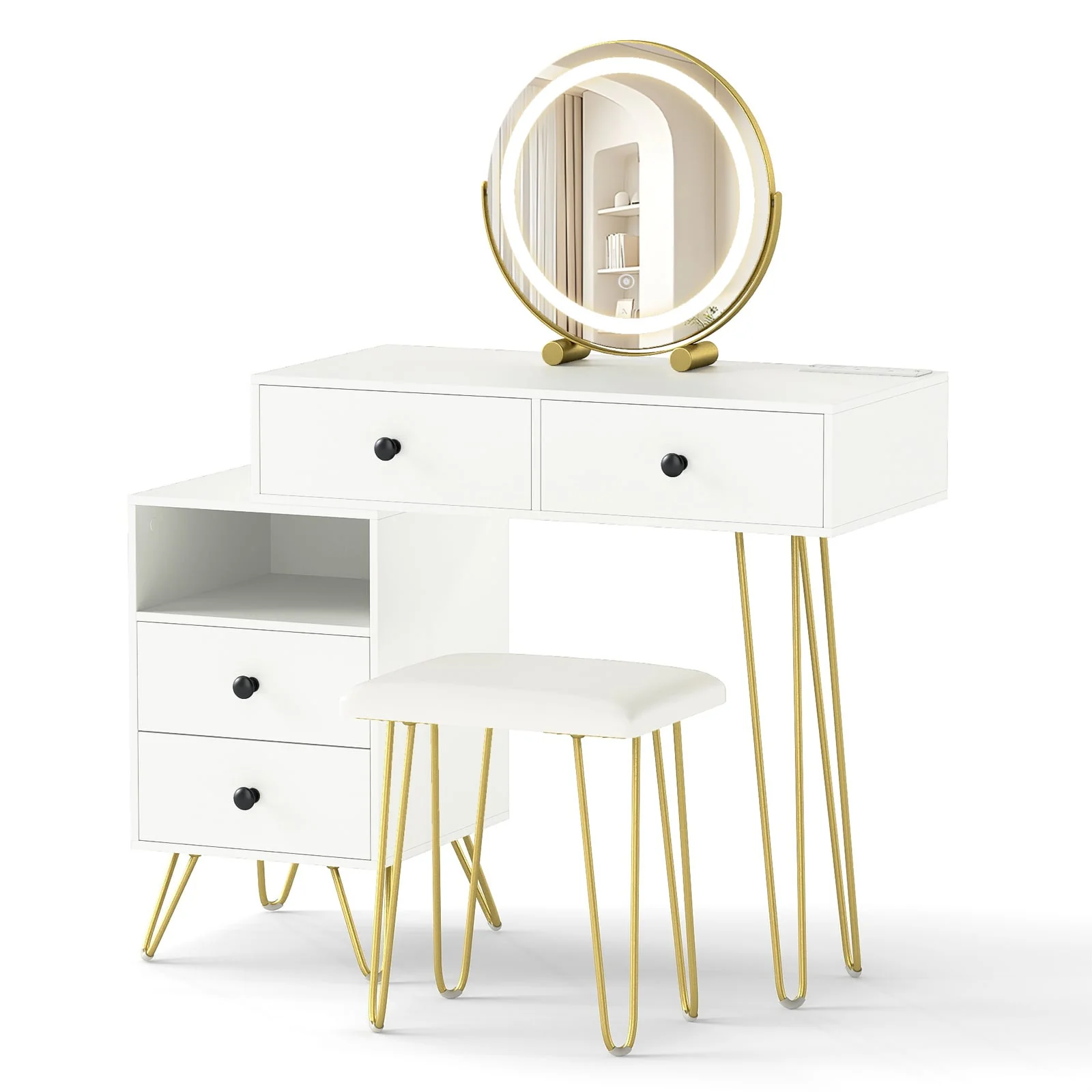 Modern Dressing Table with Storage Cabinet-Off white, Off White - Image 4