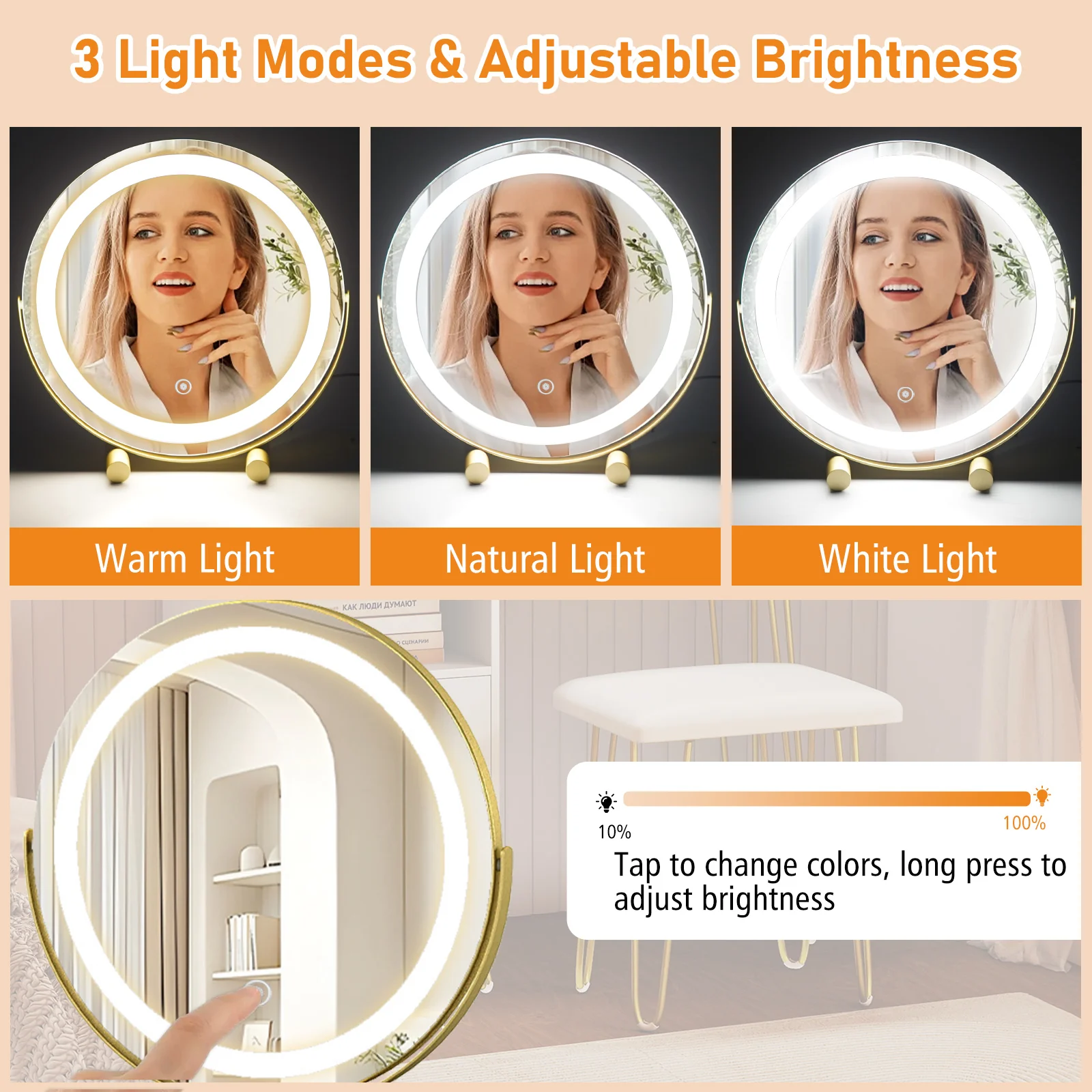 Modern Dressing Table with Storage Cabinet-Off white, Off White - Image 9