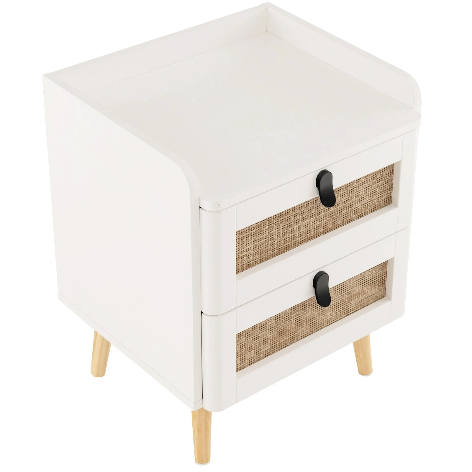 Modern End Table, 2 Rattan Drawers, White - Image 5