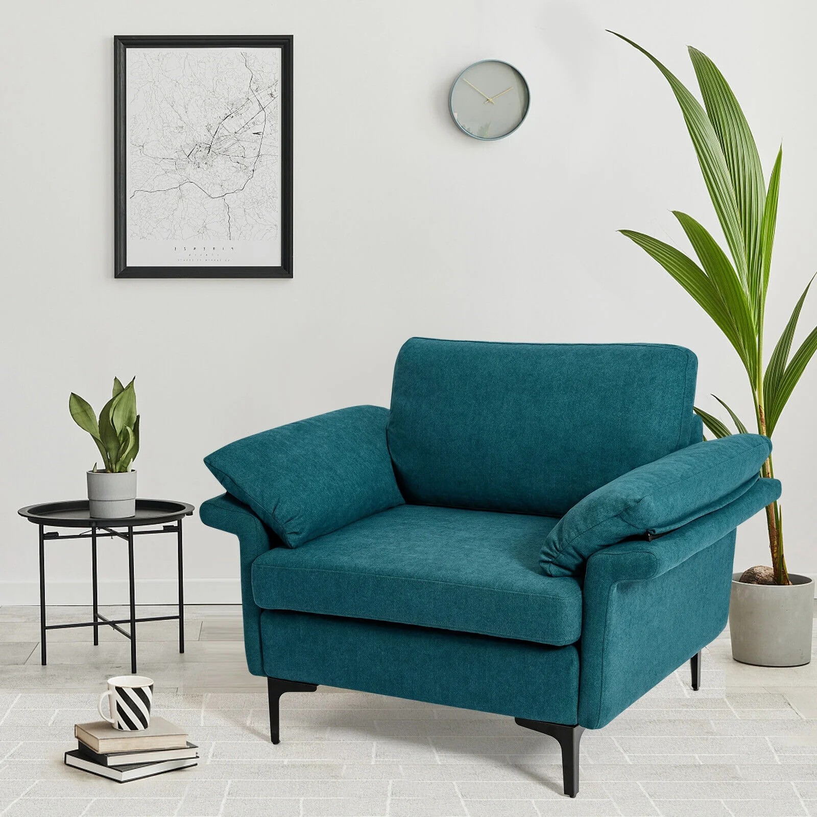 Modern Fabric Accent Armchair, Peacock Blue - Image 2