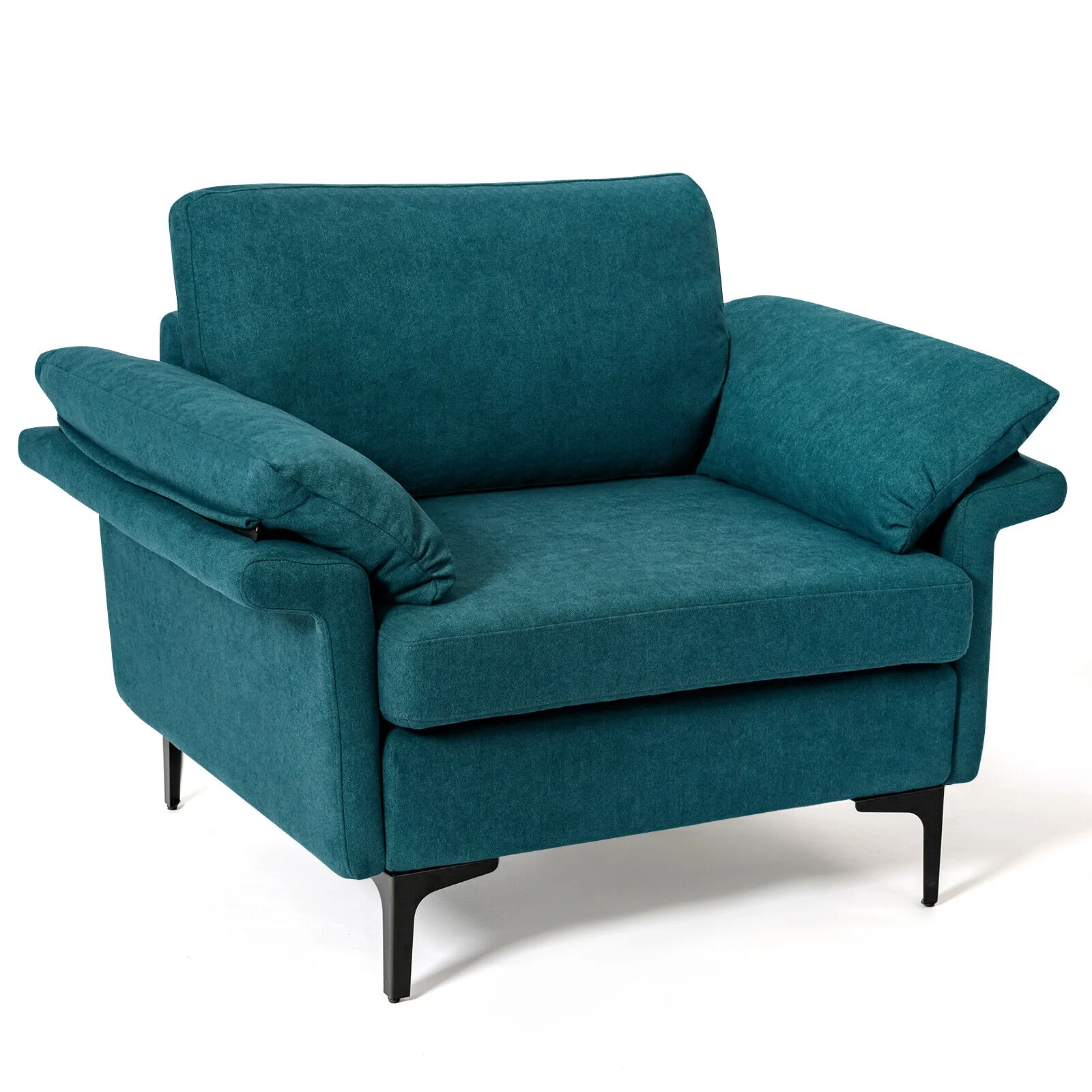 Modern Fabric Accent Armchair, Peacock Blue - Image 4