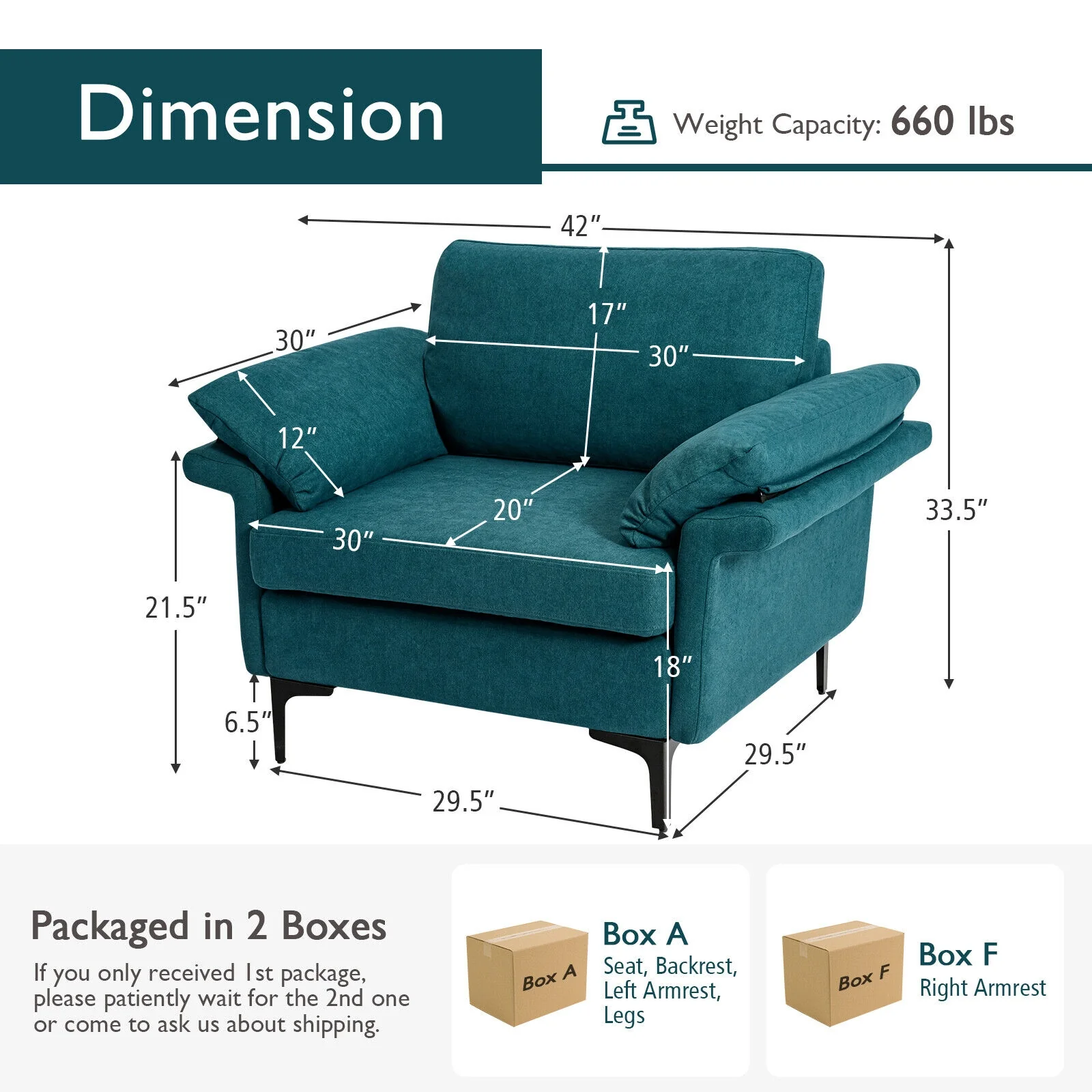 Modern Fabric Accent Armchair, Peacock Blue - Image 6