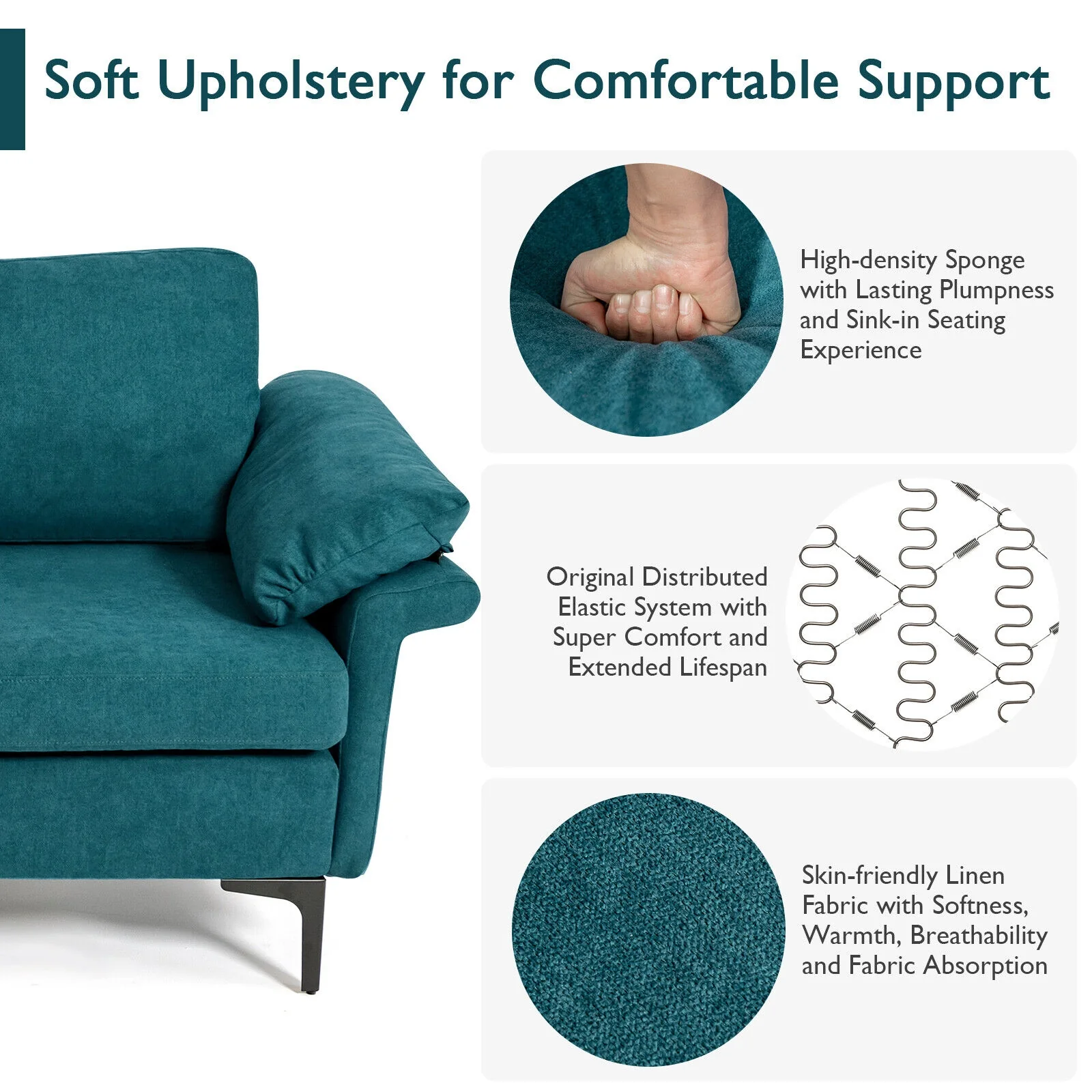 Modern Fabric Accent Armchair, Peacock Blue - Image 8